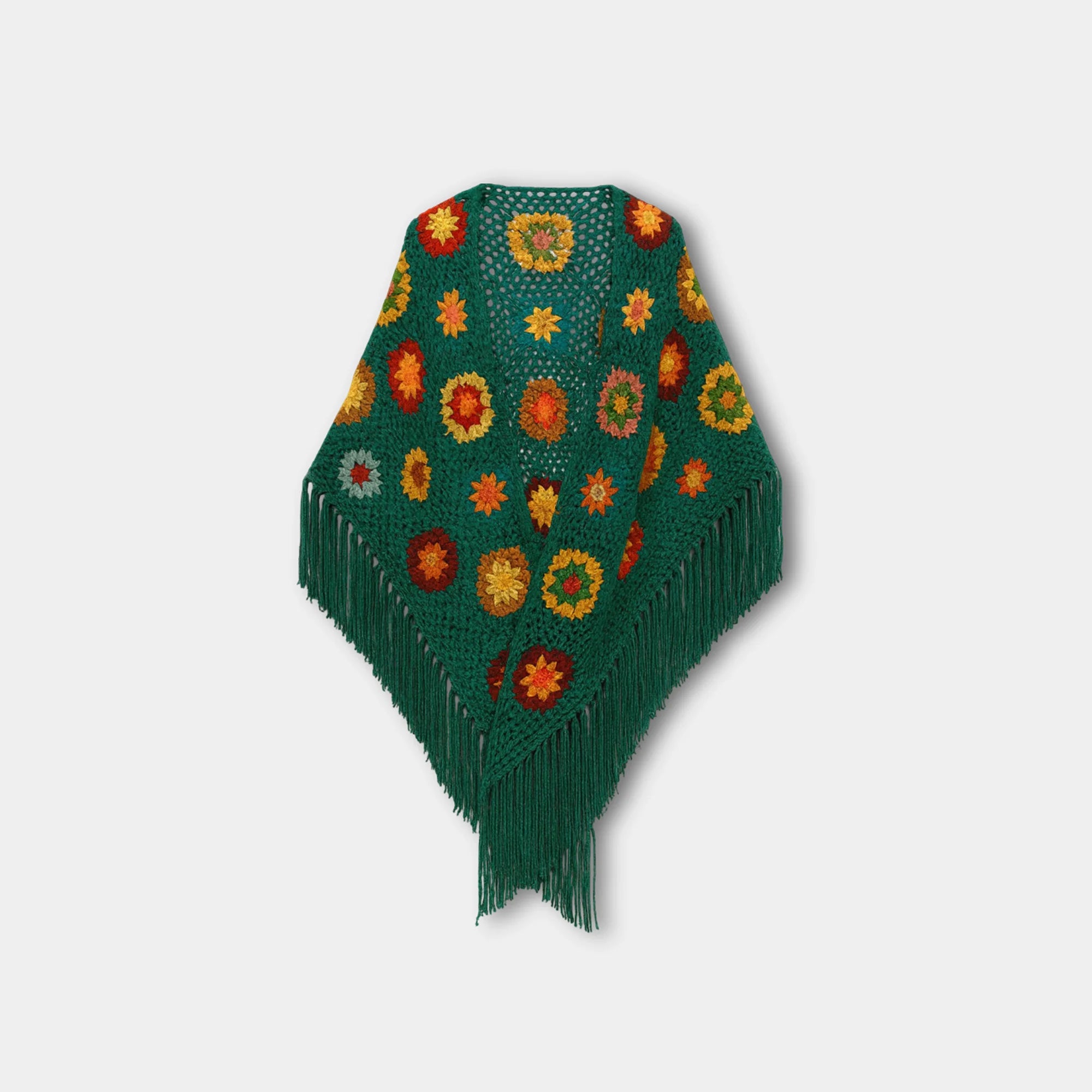 Handmade Crochet Fringed Poncho Cape