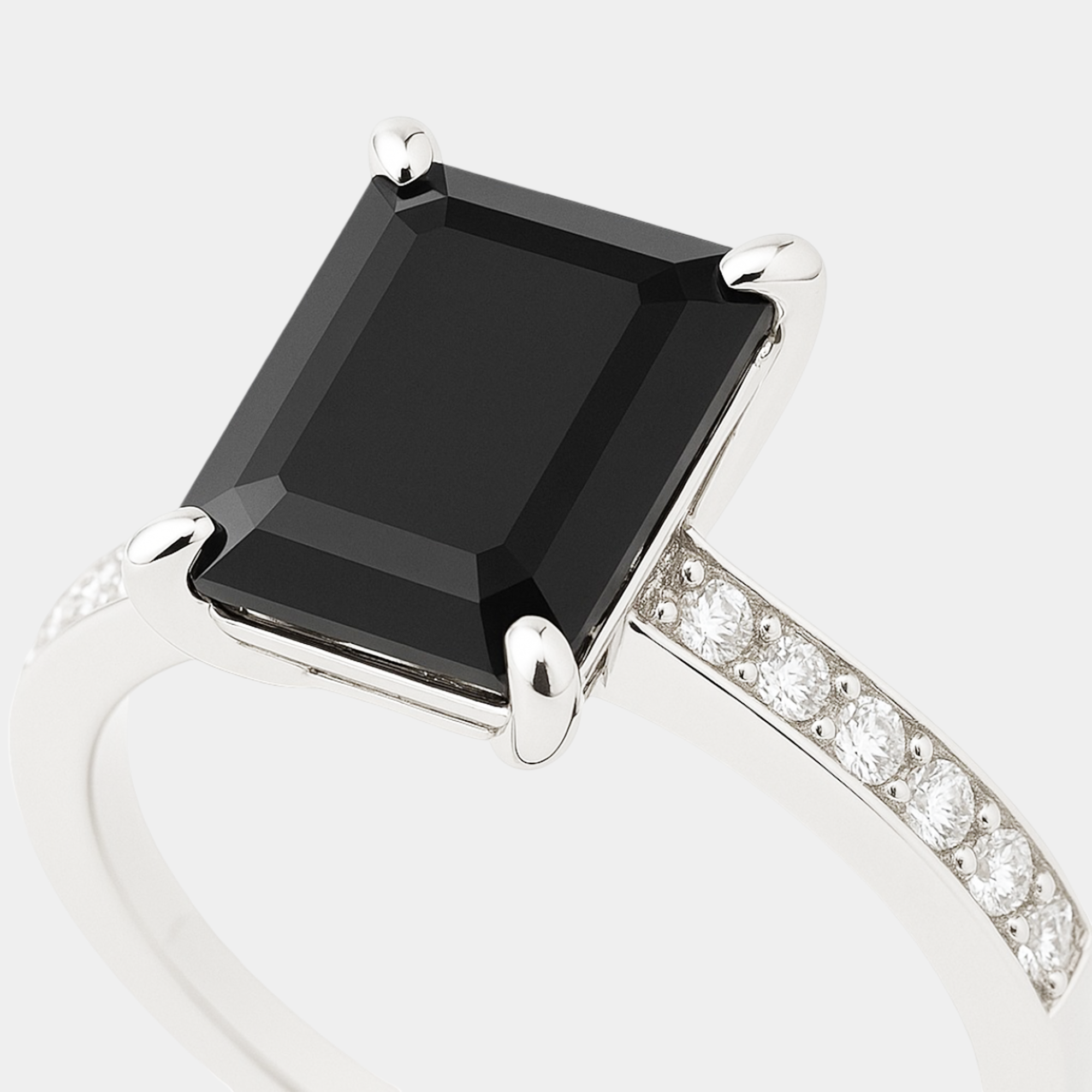 Emerald-Cut Onyx & Diamond Engagement Ring - MH ELEGANCE
