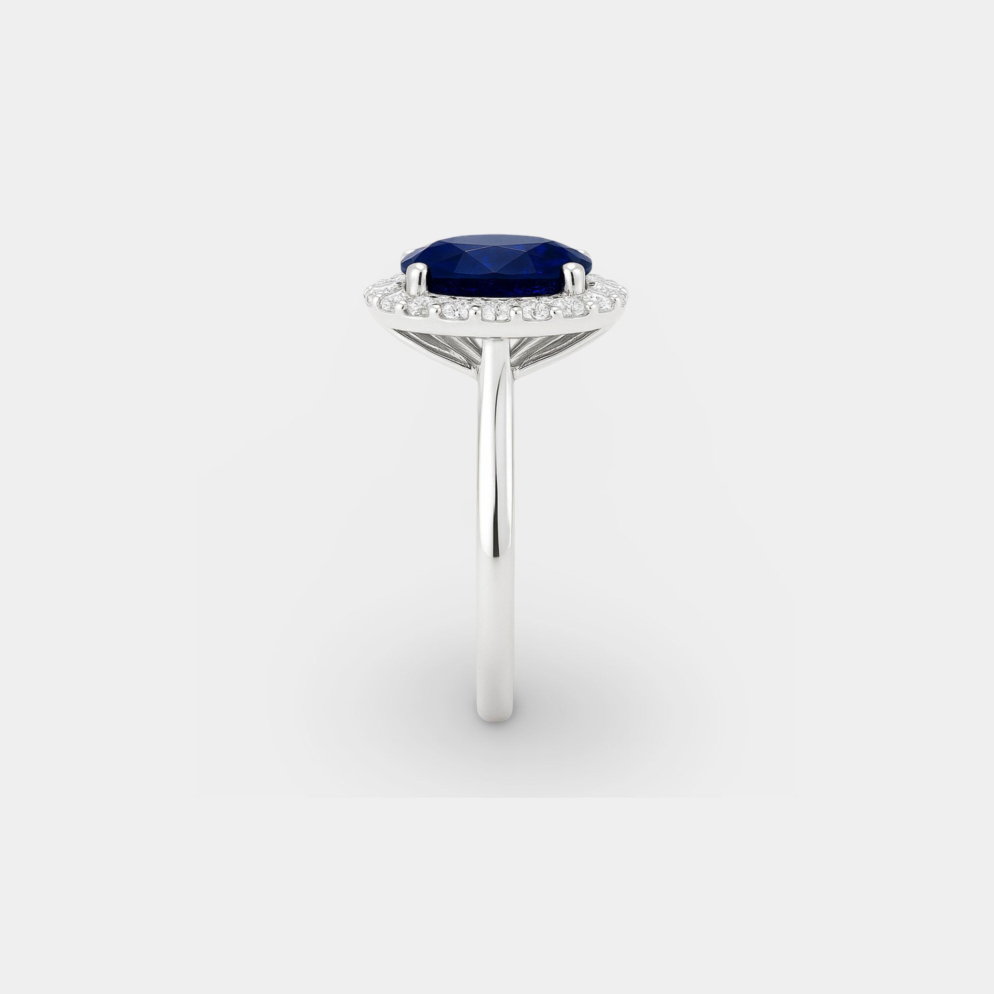 Oval Blue Sapphire & Diamond Halo Ring