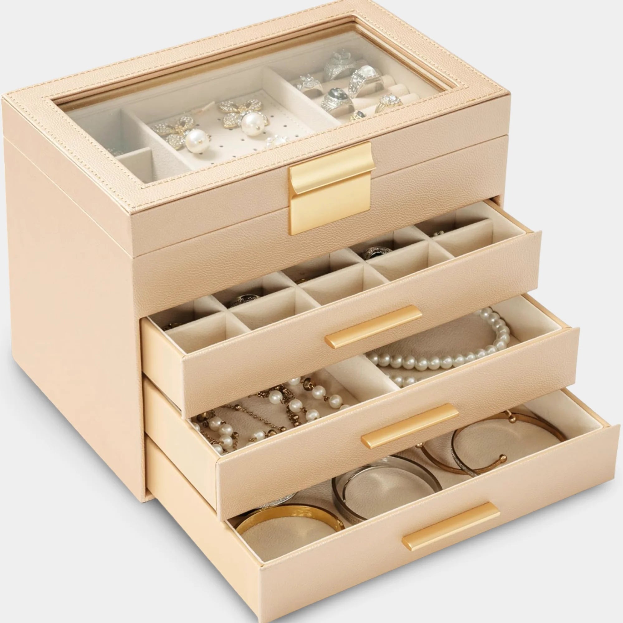 4-Tier Jewelry Box with Clear Glass Lid