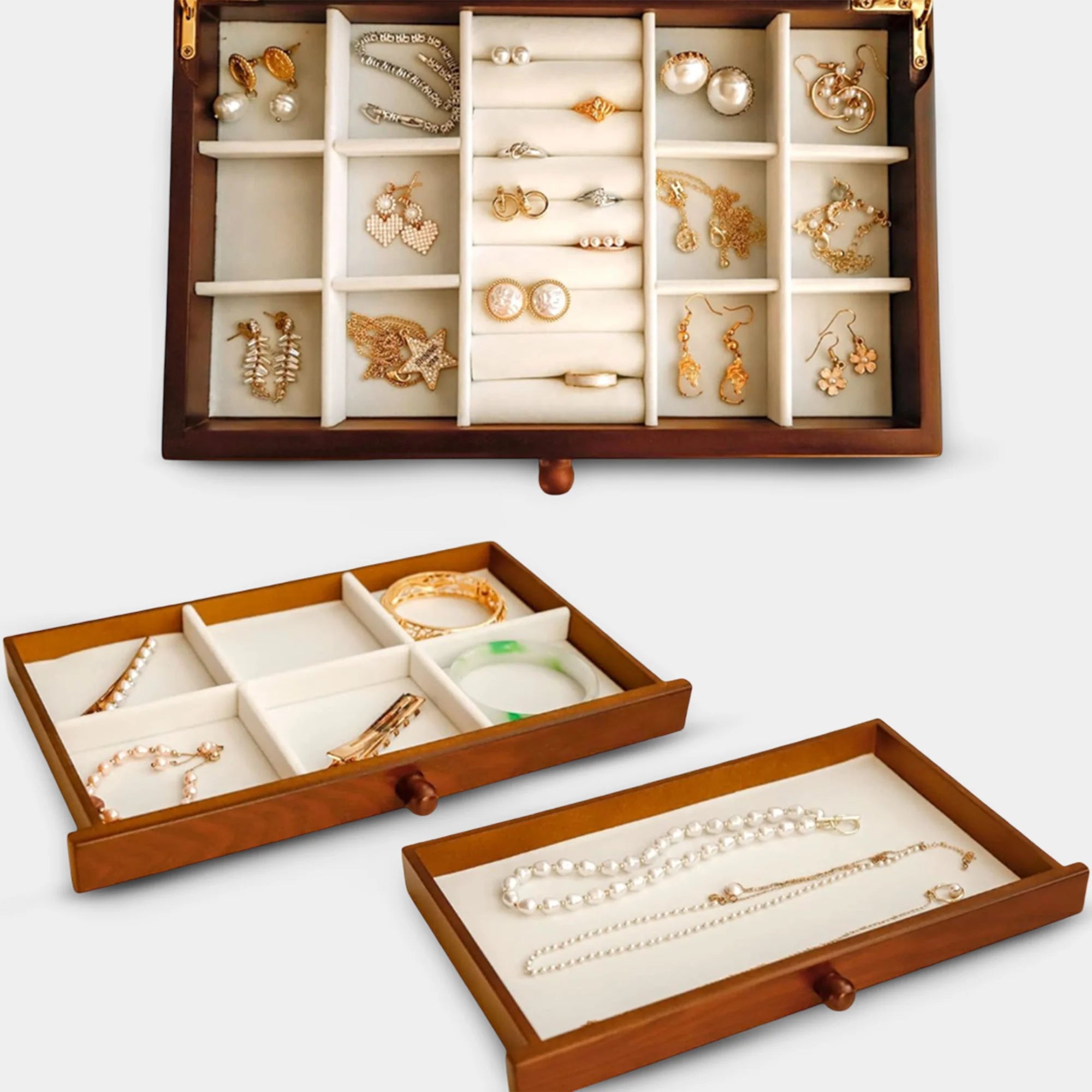 3 Layer Wooden Jewelry Box Organizer for Women