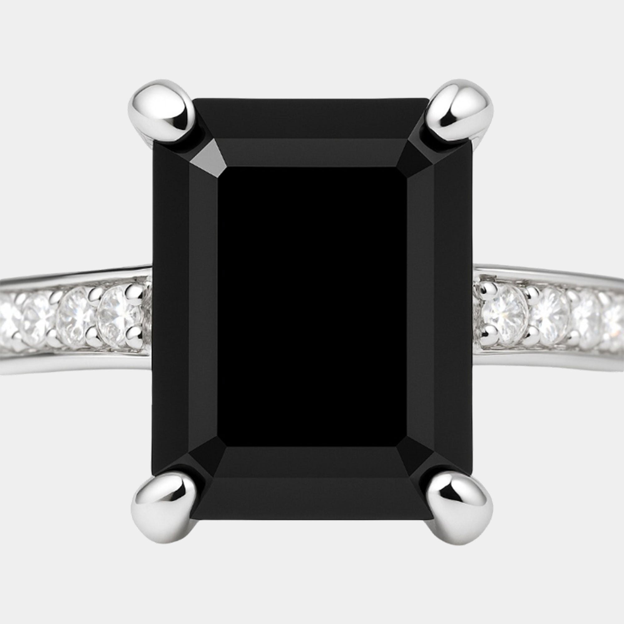 Emerald-Cut Onyx & Diamond Engagement Ring