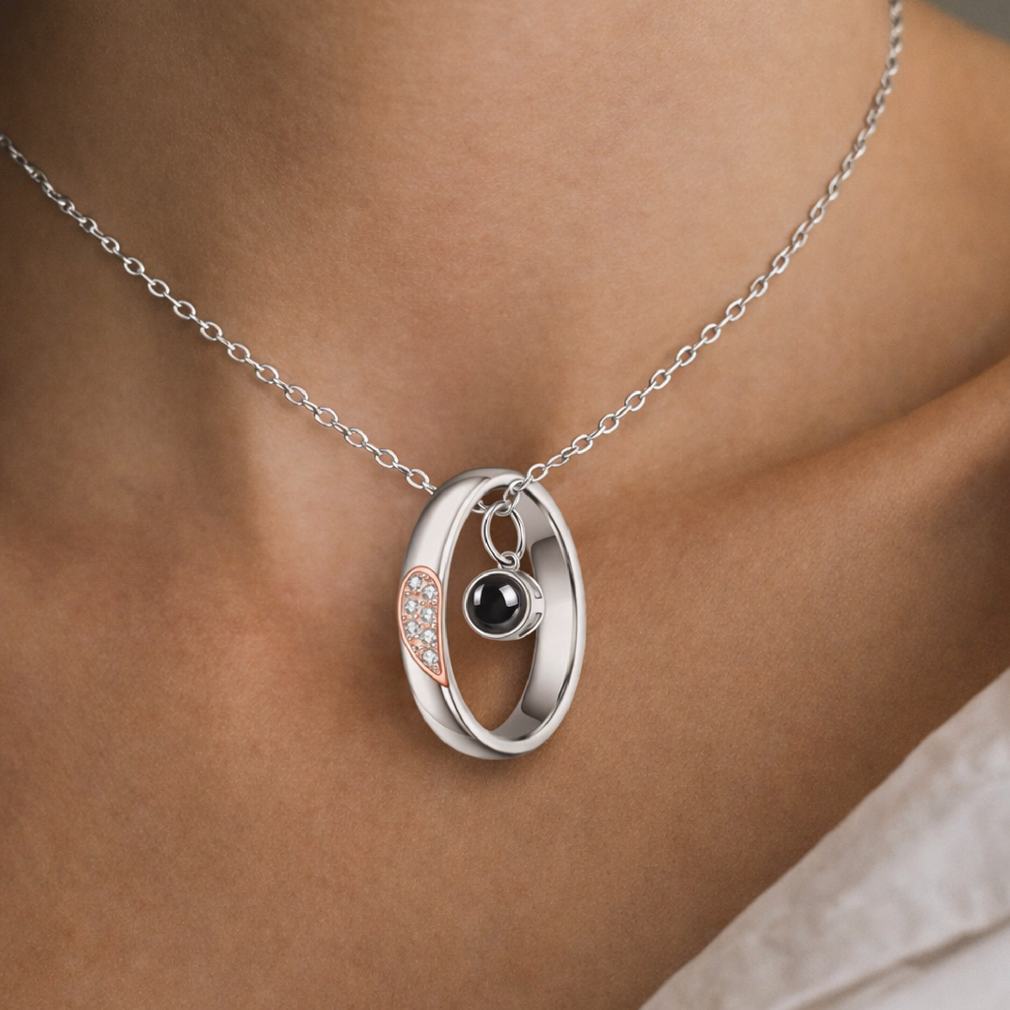 Sterling Silver Couple Projection Necklace Set