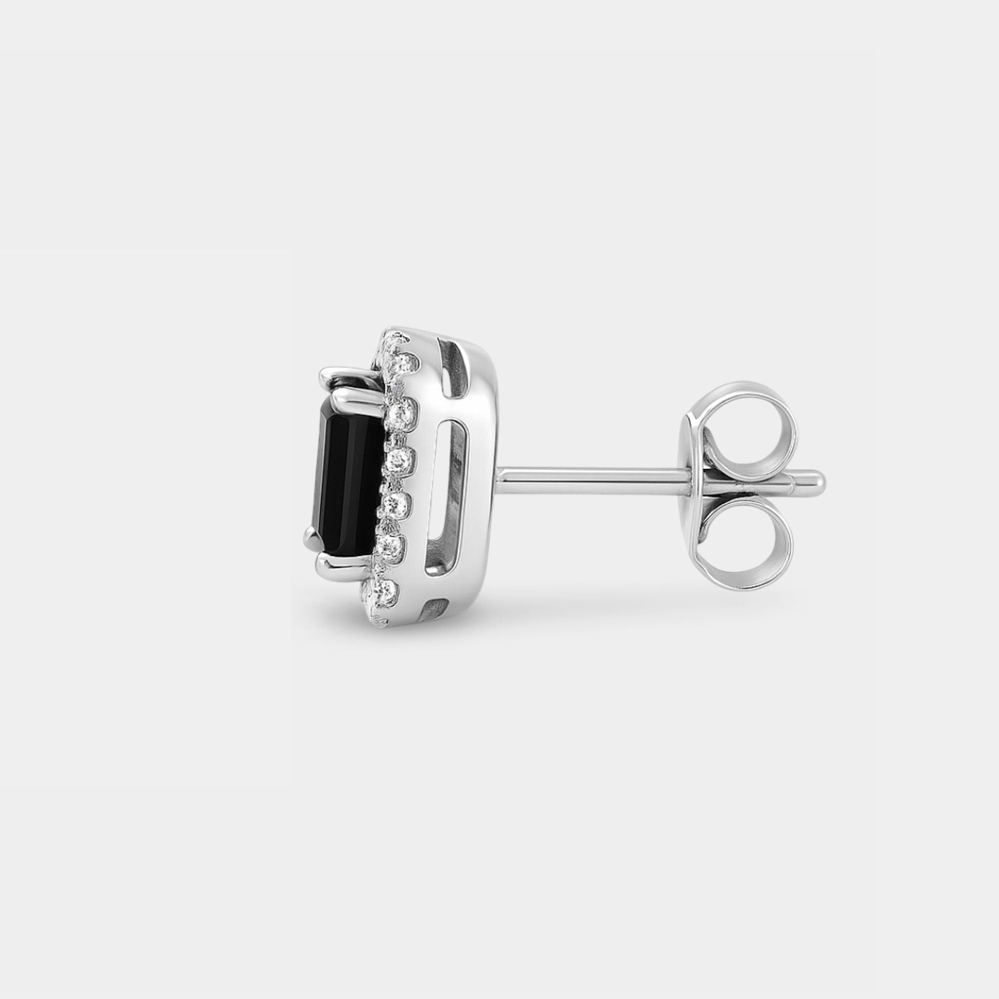 Emerald-Cut Onyx Halo Stud Earrings