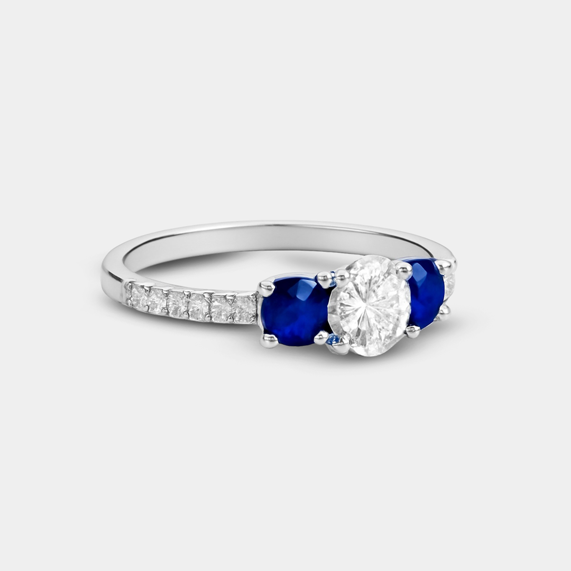 Diamond & Blue Sapphire Engagement Ring