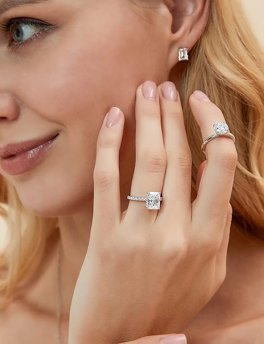 3CT Radiant Cut Solitaire Ring - MH ELEGANCE - 3CT Radiant Cut Solitaire Ring -