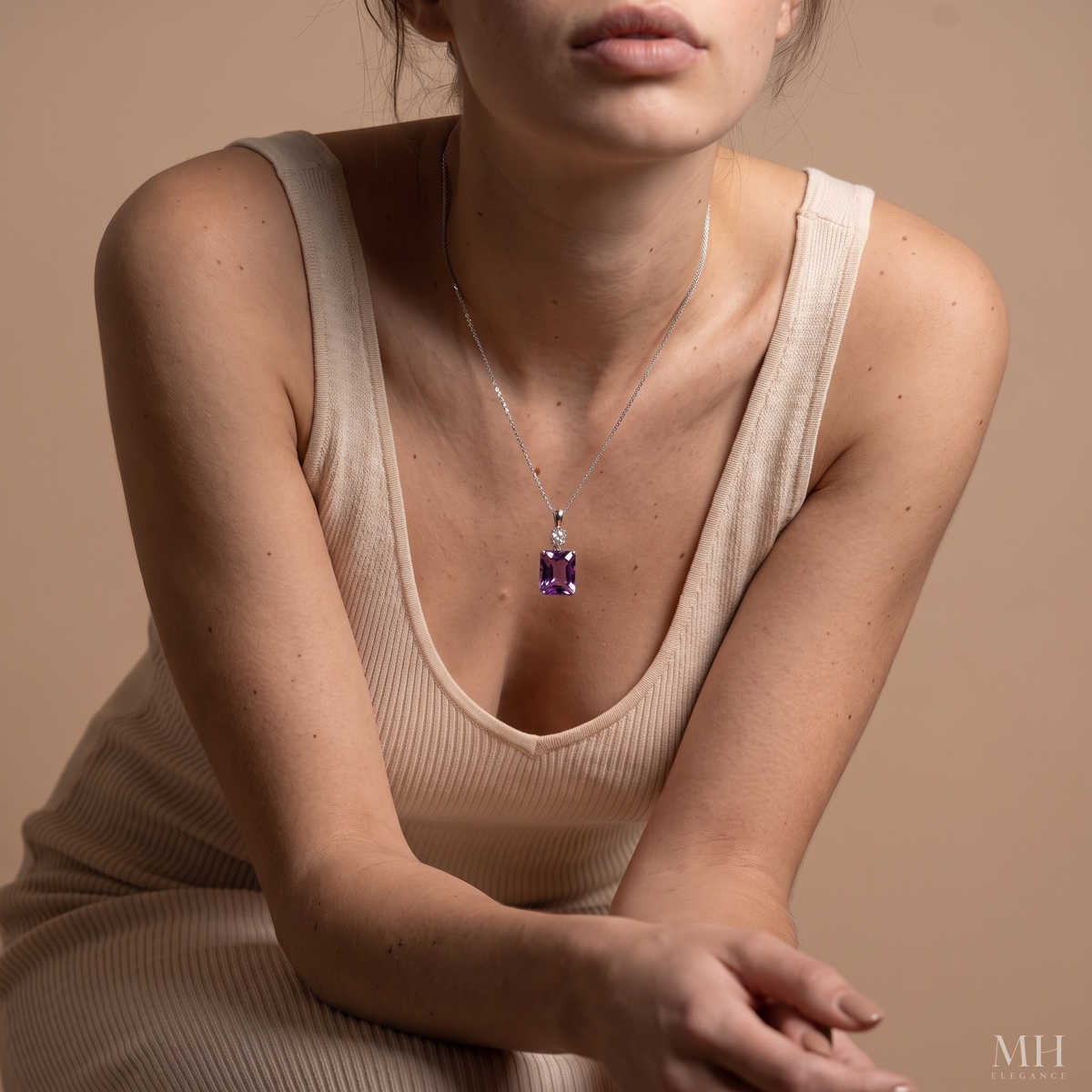 Amethyst Birthstone Necklace | Sterling Silver 18K White Gold Plated – MH Elegance
