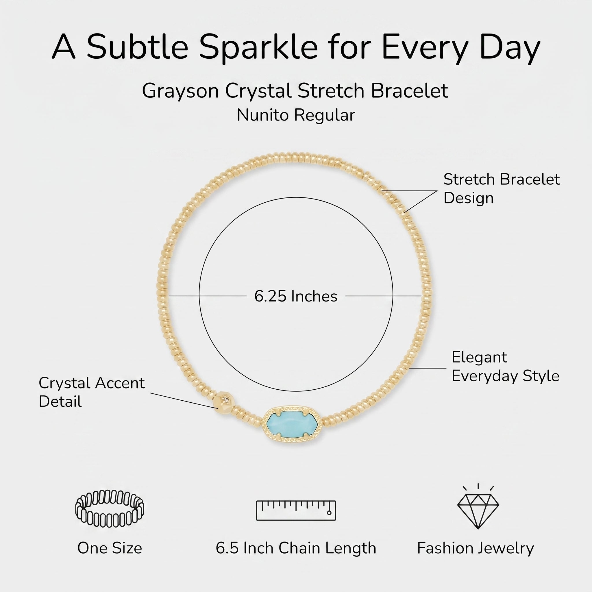 Diagram of the crystal accent detail and stretch bracelet design
