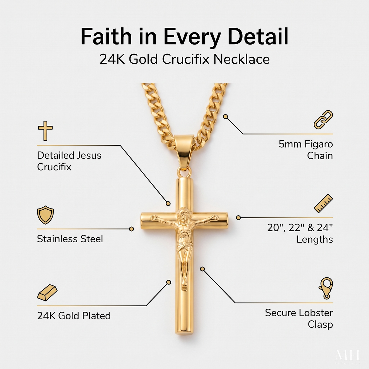 Collar con crucifijo Herencia Divina de Oro 24K | Colgante religioso para hombre | Joyería espiritual de lujo – MH ELEGANCE