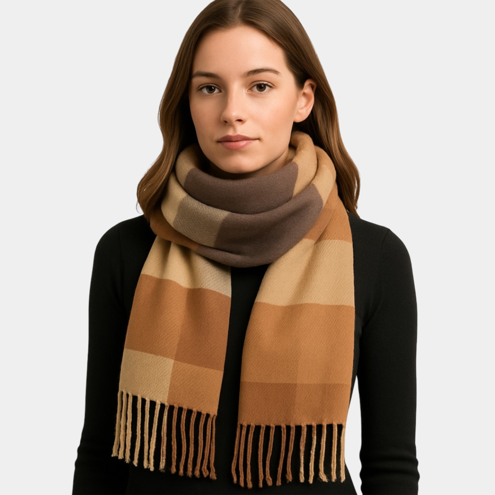 Brown Plaid Winter Scarf