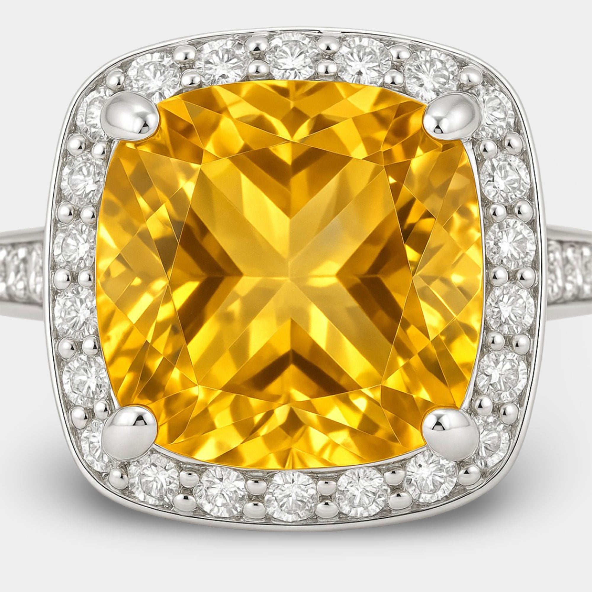 Citrine Cushion-Cut Halo Engagement Ring