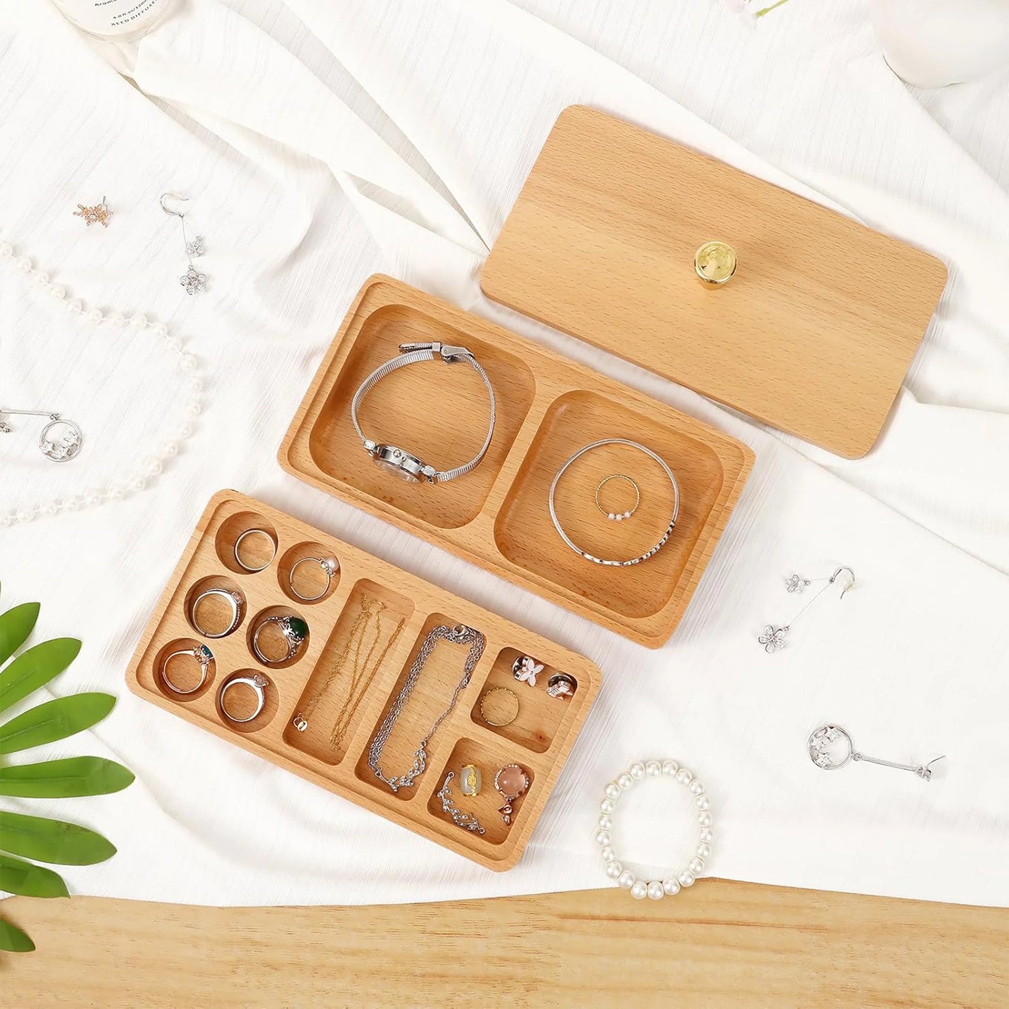 Wooden Stackable Jewelry Box with Lid