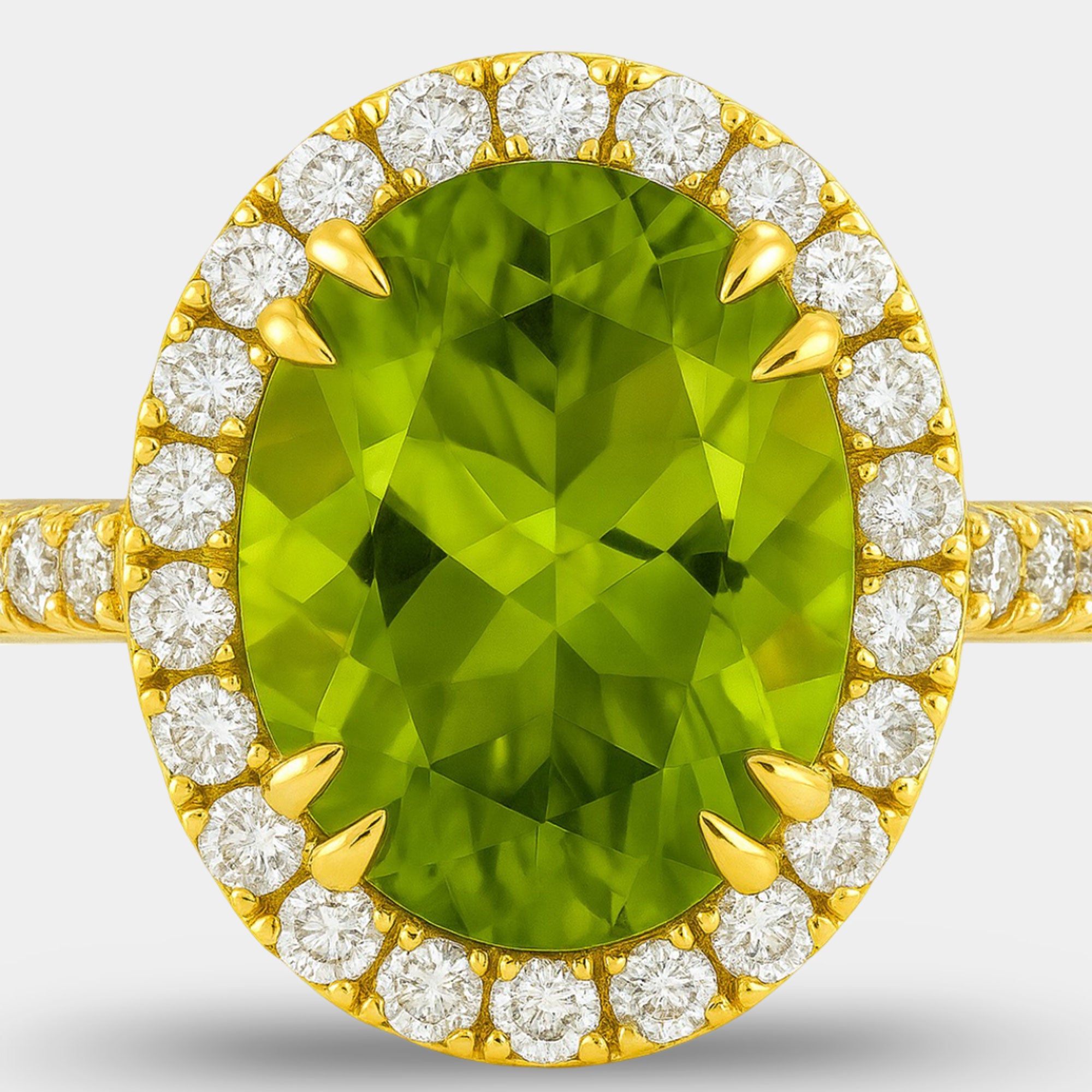Oval Cut Green Peridot & Diamond Halo Ring