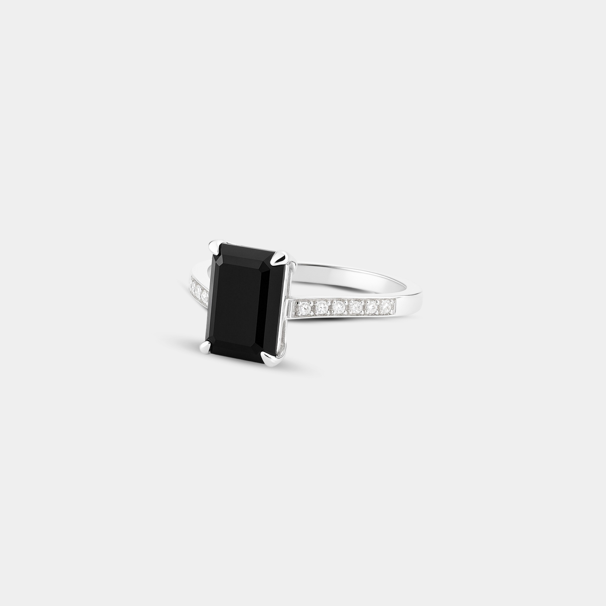 Emerald-Cut Onyx & Diamond Engagement Ring - MH ELEGANCE