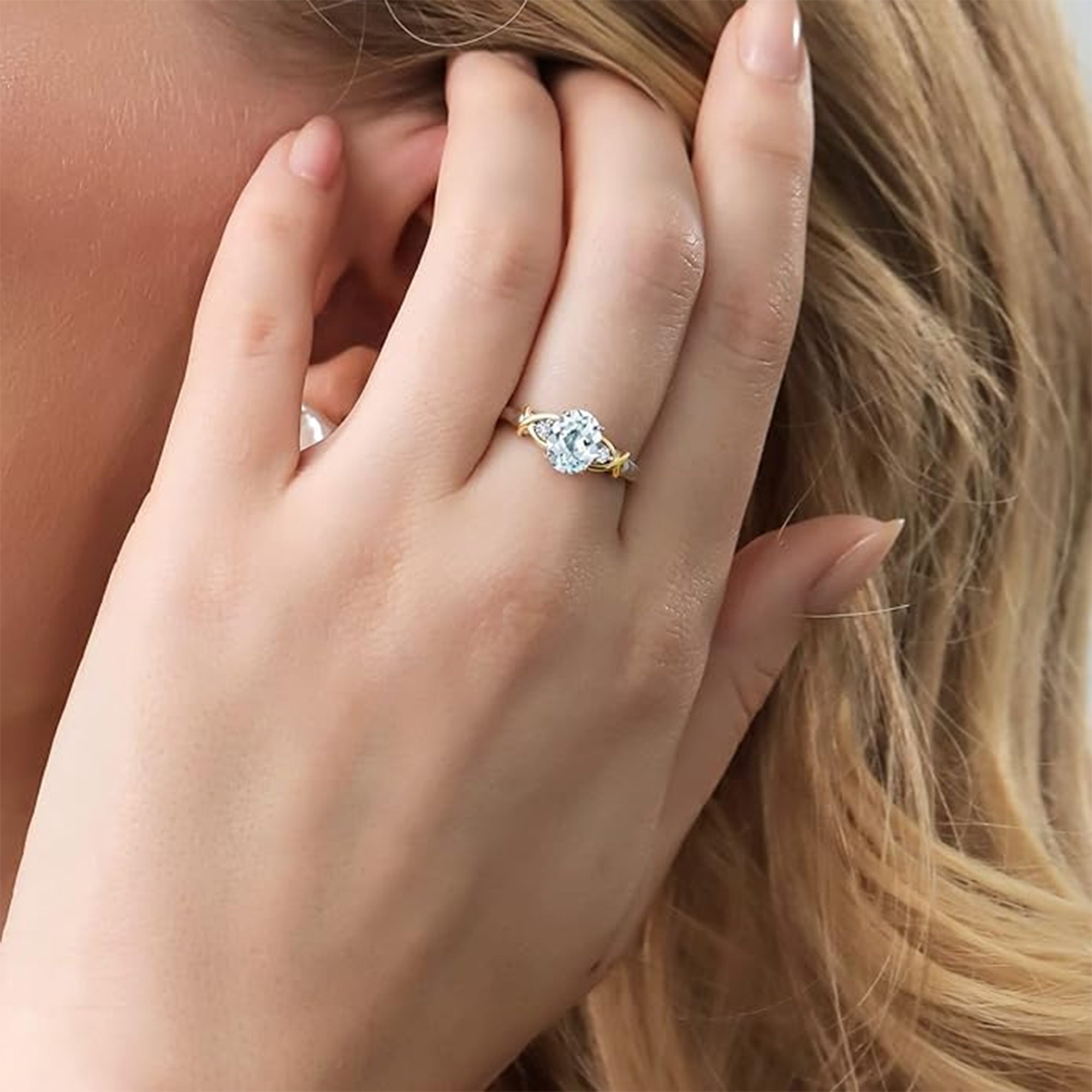 Zira Aquamarine Crossover Engagement Ring