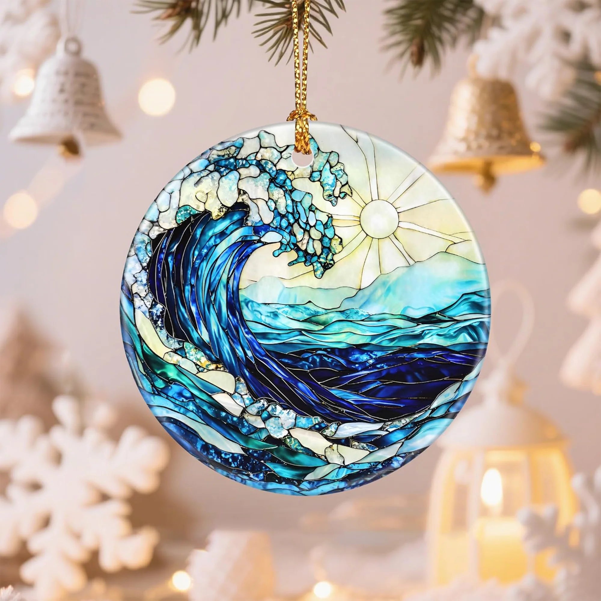 Ocean Waves Ceramic Christmas Ornament