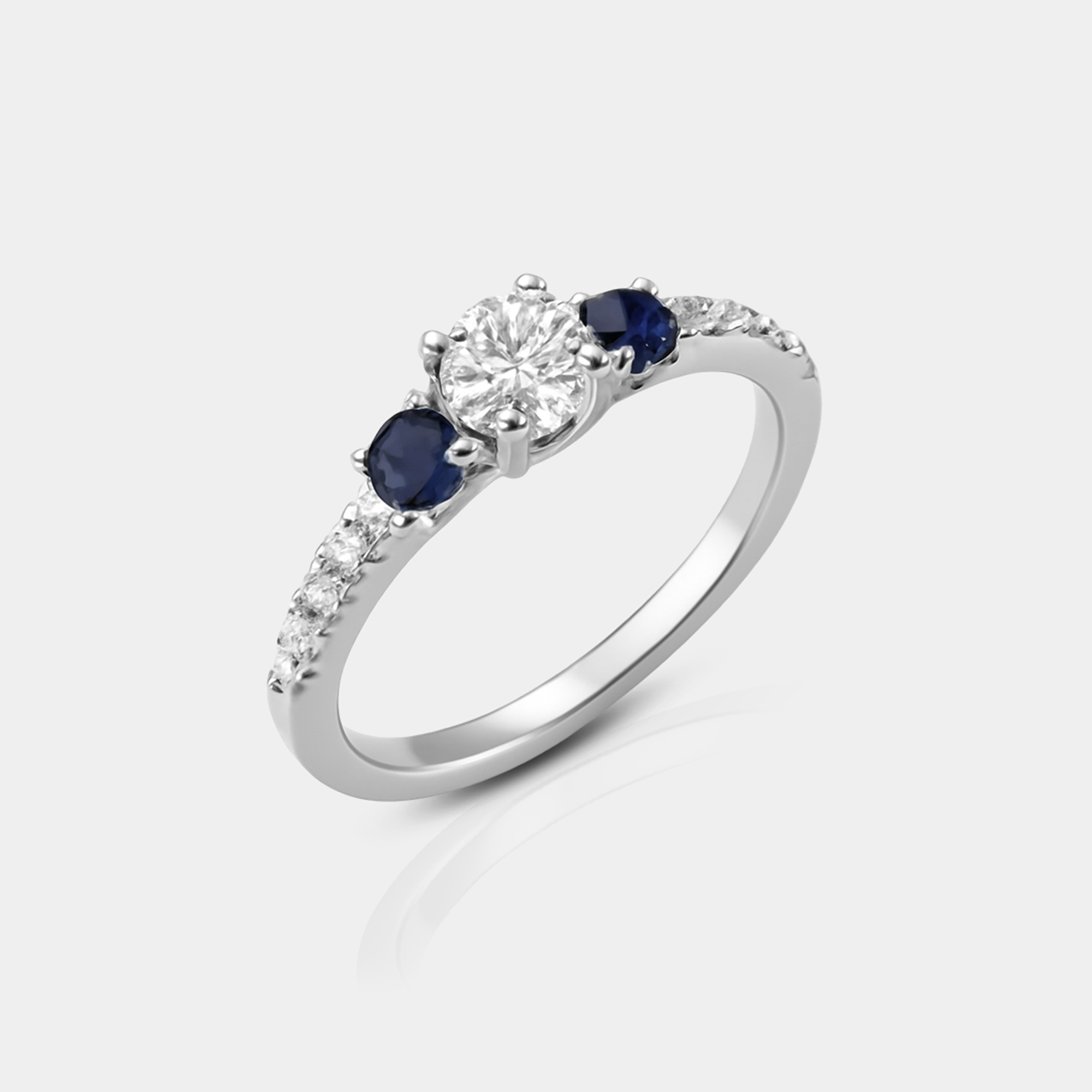 Diamond & Blue Sapphire Engagement Ring