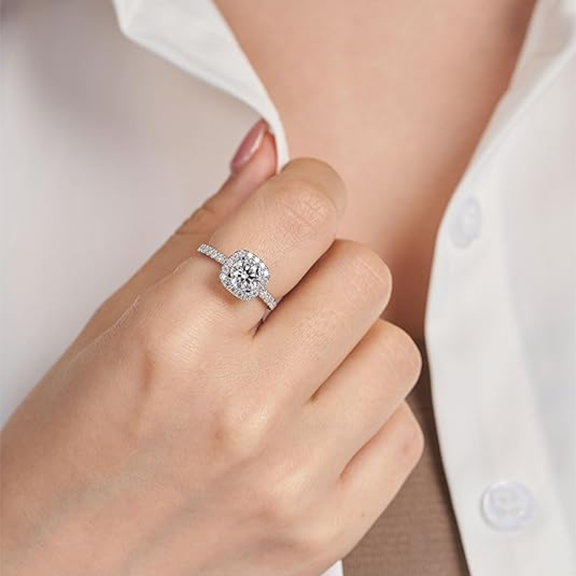 Mira Moissanite Halo Engagement Ring