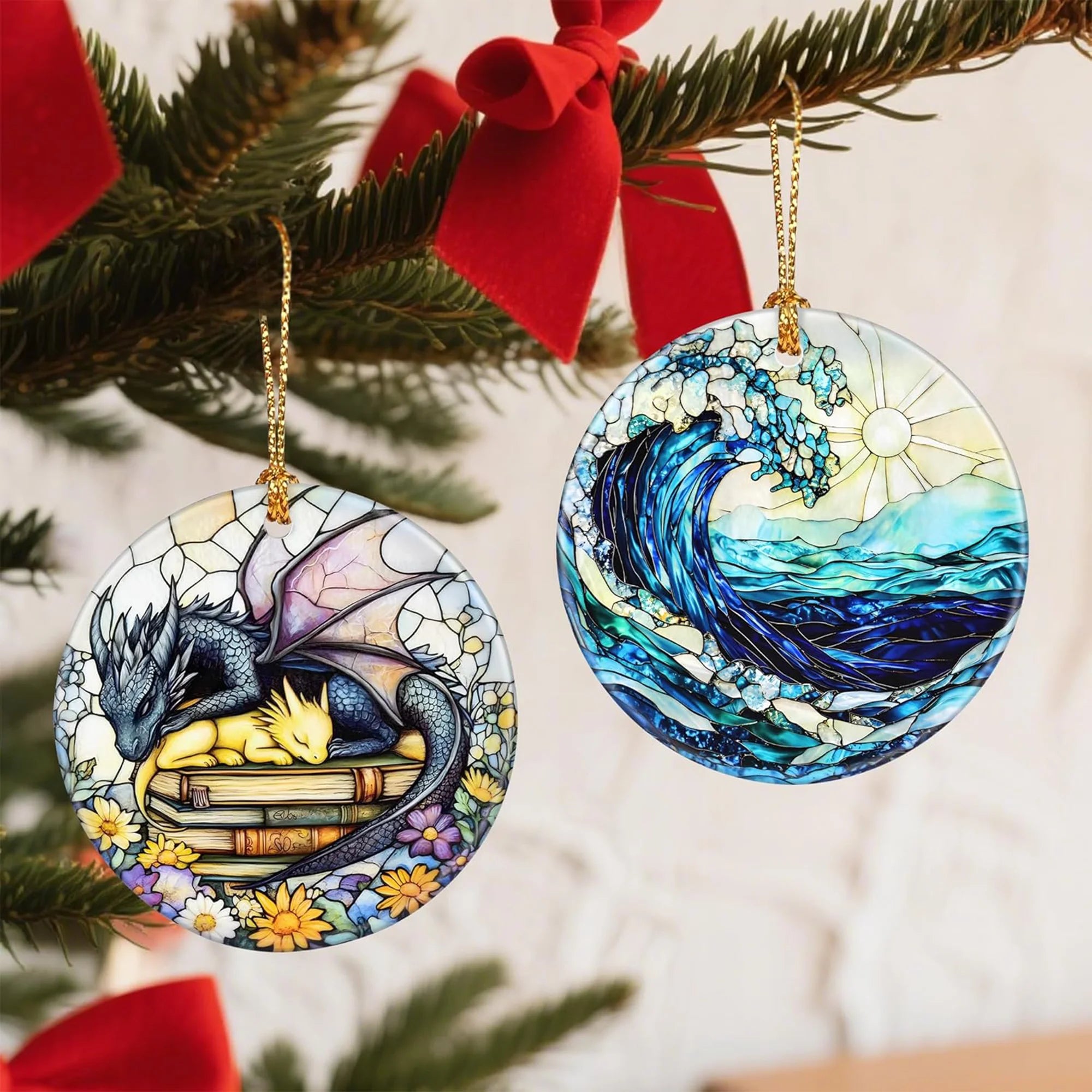 Ocean Waves Ceramic Christmas Ornament