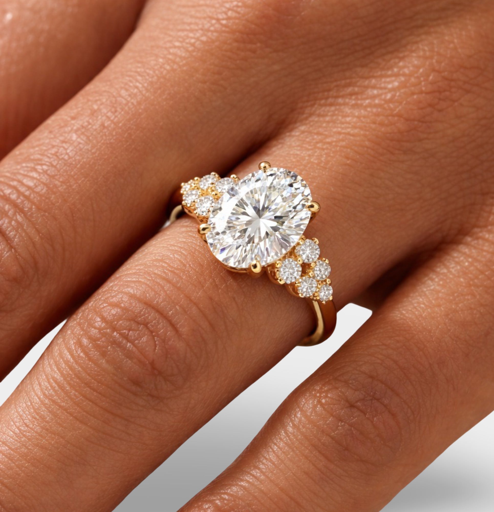 14K Gold Plated Sterling Silver Oval Cut Engagement Ring