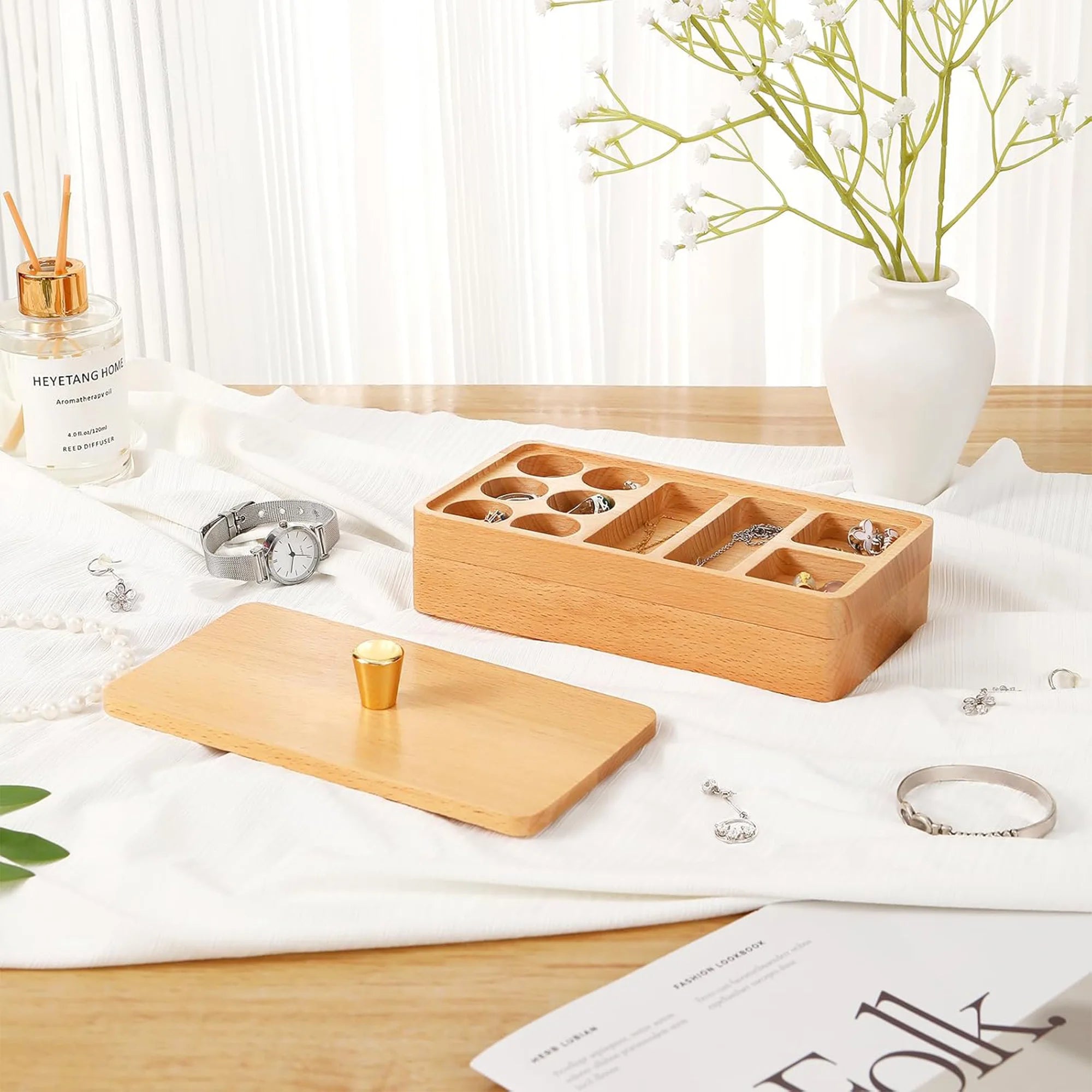 Wooden Stackable Jewelry Box with Lid