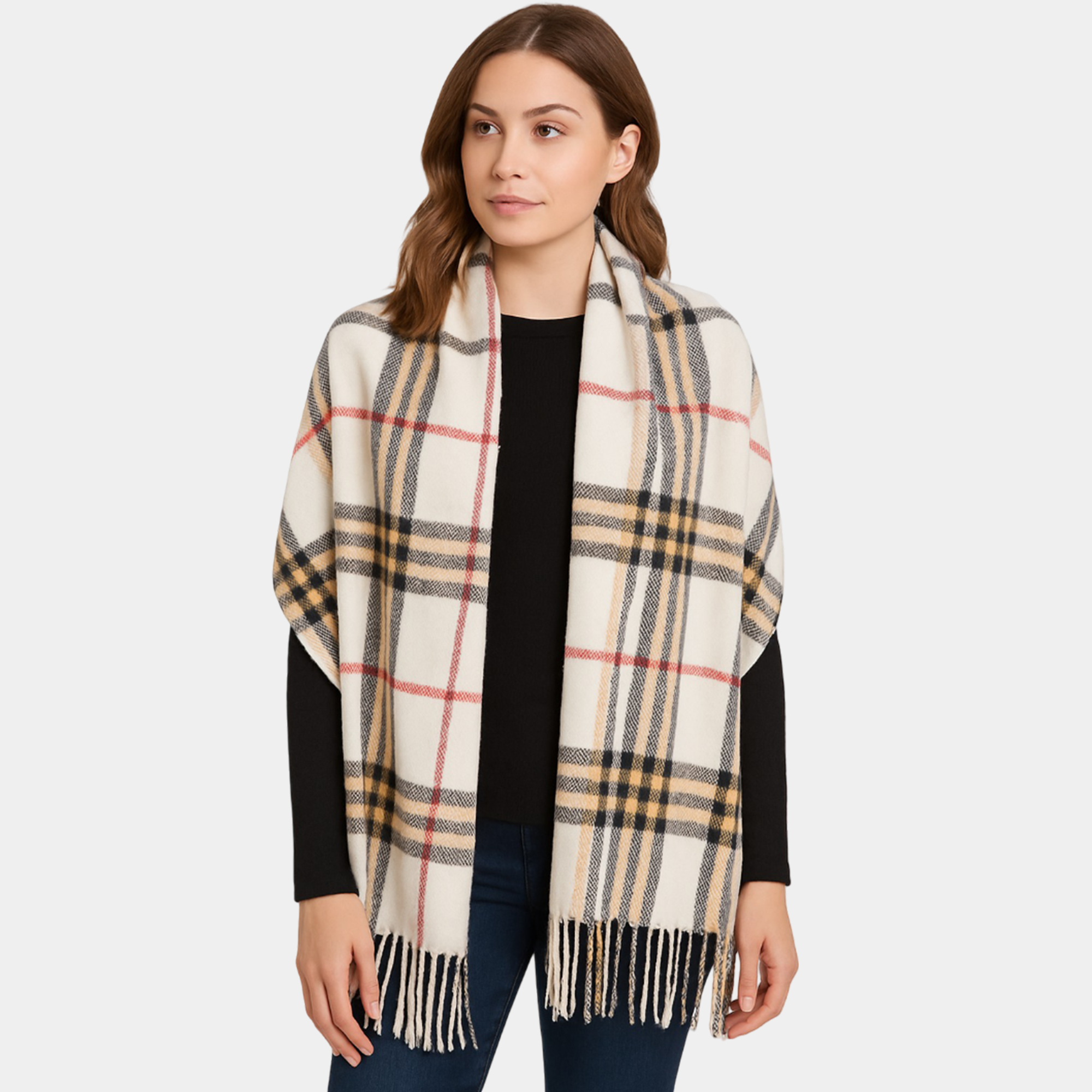 Super Soft Ivory Plaid Winter Scarf