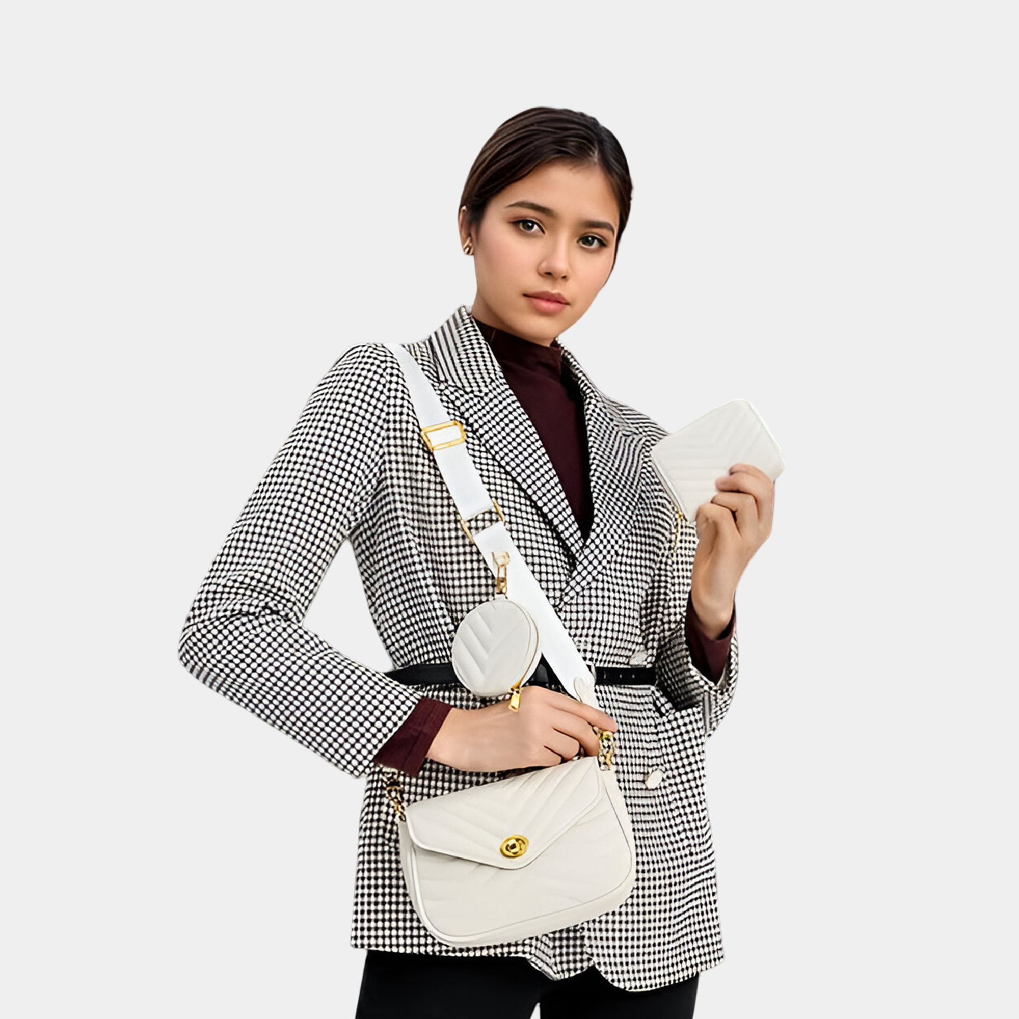 Cream White Quilted Crossbody Bag