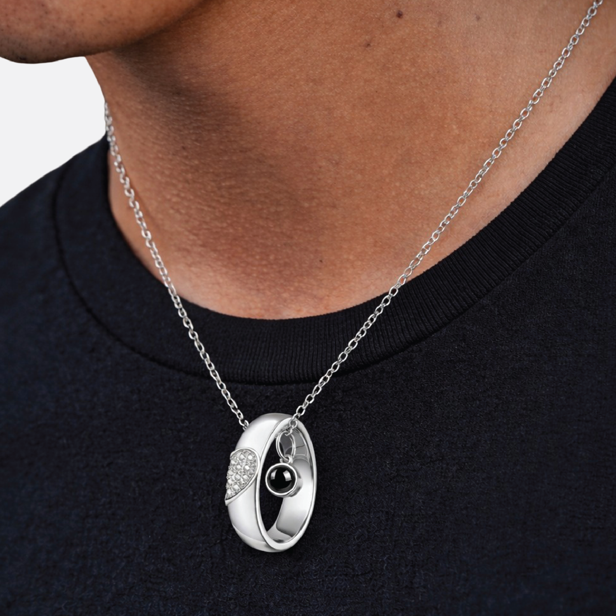 Sterling Silver Couple Projection Necklace Set