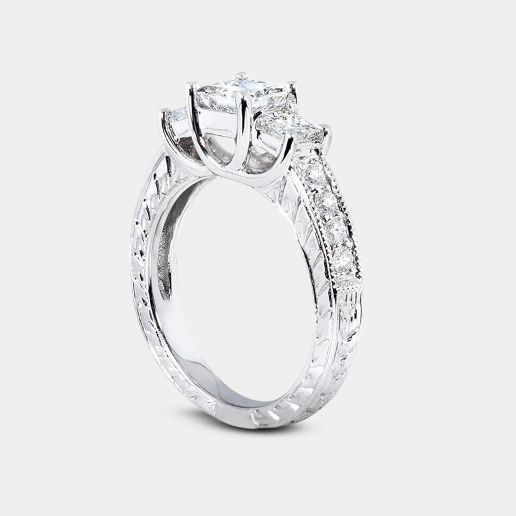 Juego de anillos de boda de princesa con diamantes
