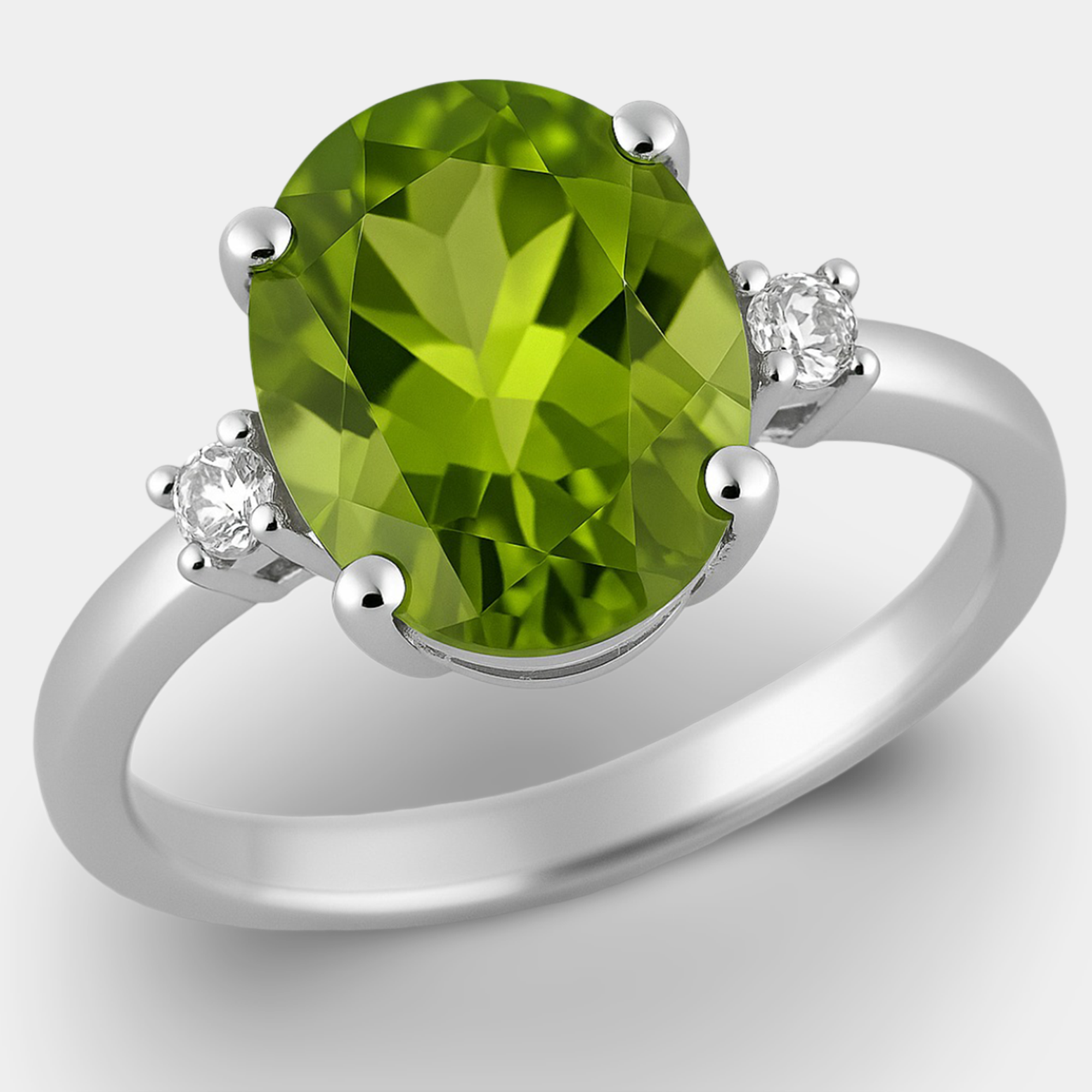 Oval Peridot & Diamond Accent 3-Stone Ring