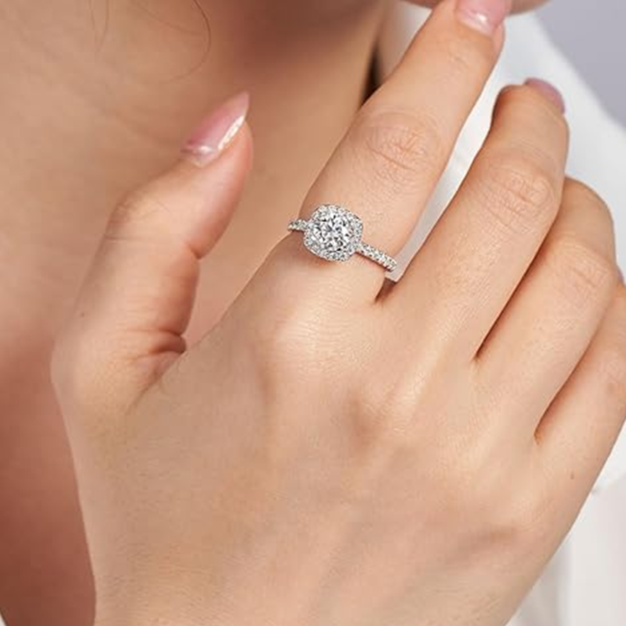 Mira Moissanite Halo Engagement Ring