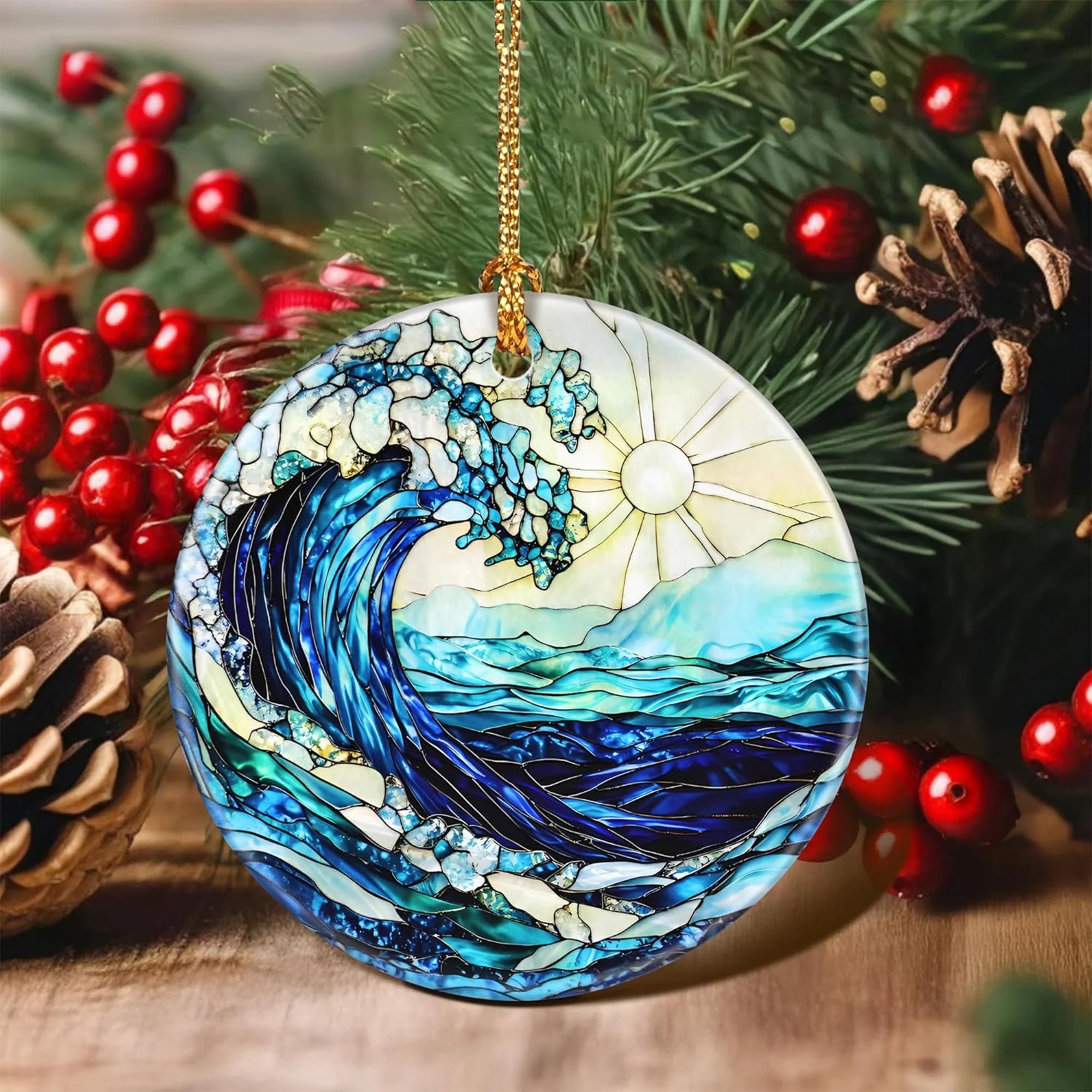 Ocean Waves Ceramic Christmas Ornament