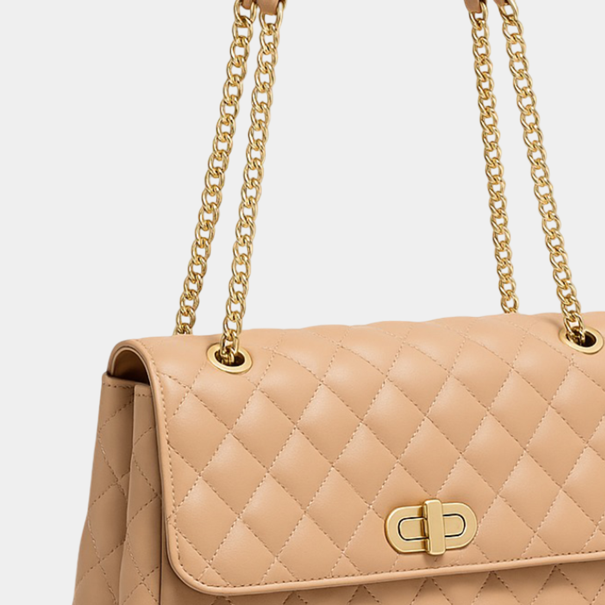 Almond Quilted Crossbody Bag