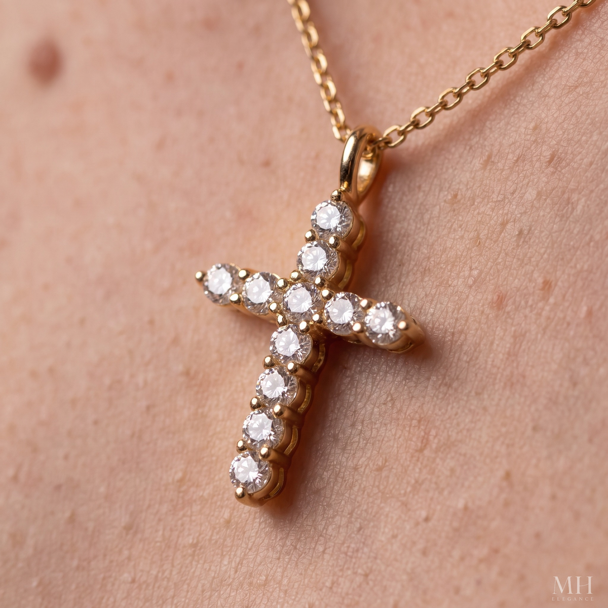 Lunara Cubic Zirconia Cross Necklace for Women | 14K Gold Plated Faith Pendant