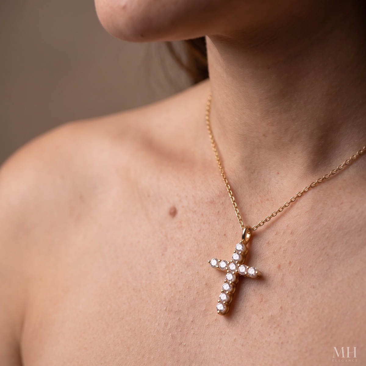 Lunara Cubic Zirconia Cross Necklace for Women | 14K Gold Plated Faith Pendant
