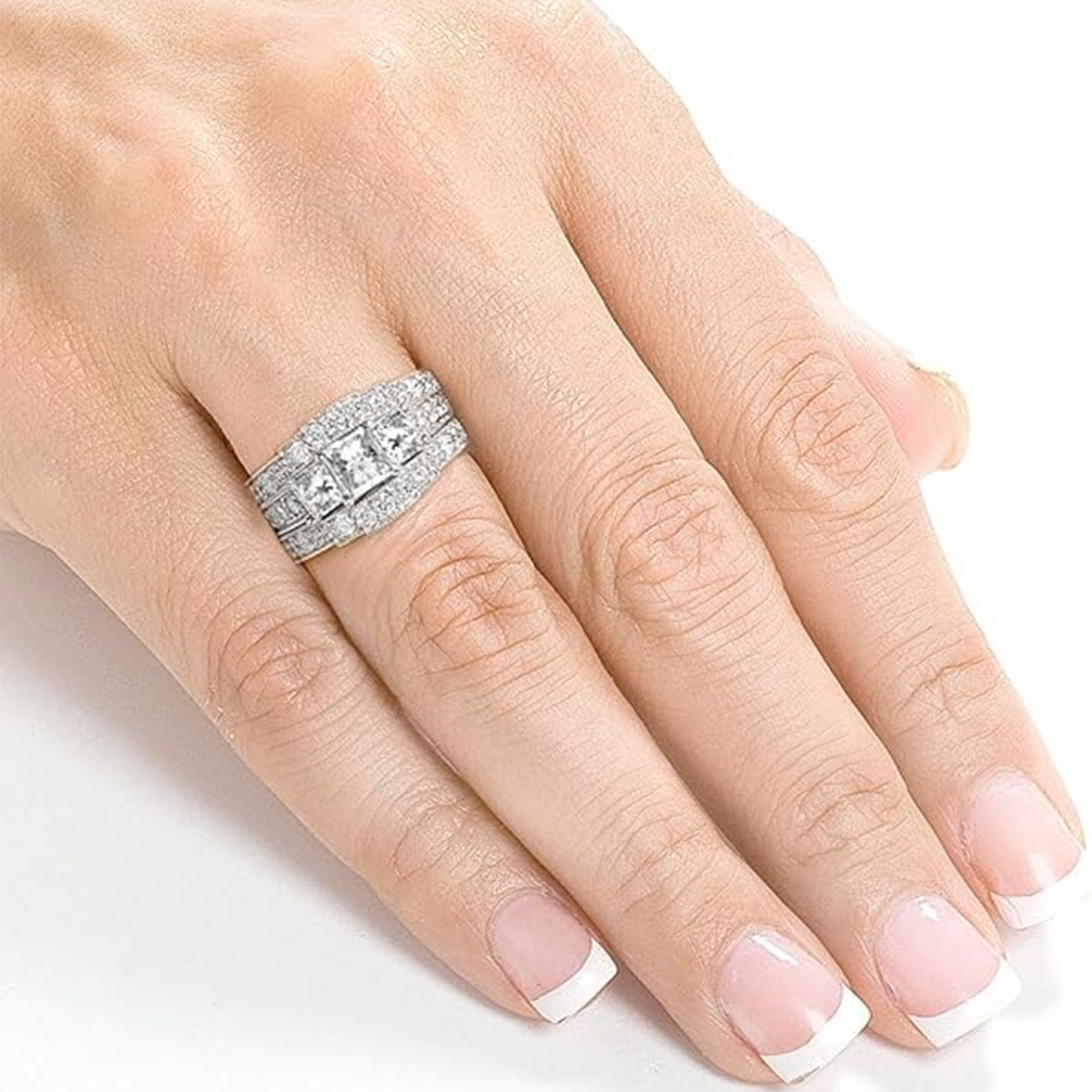 Juego de anillos de boda de princesa con diamantes