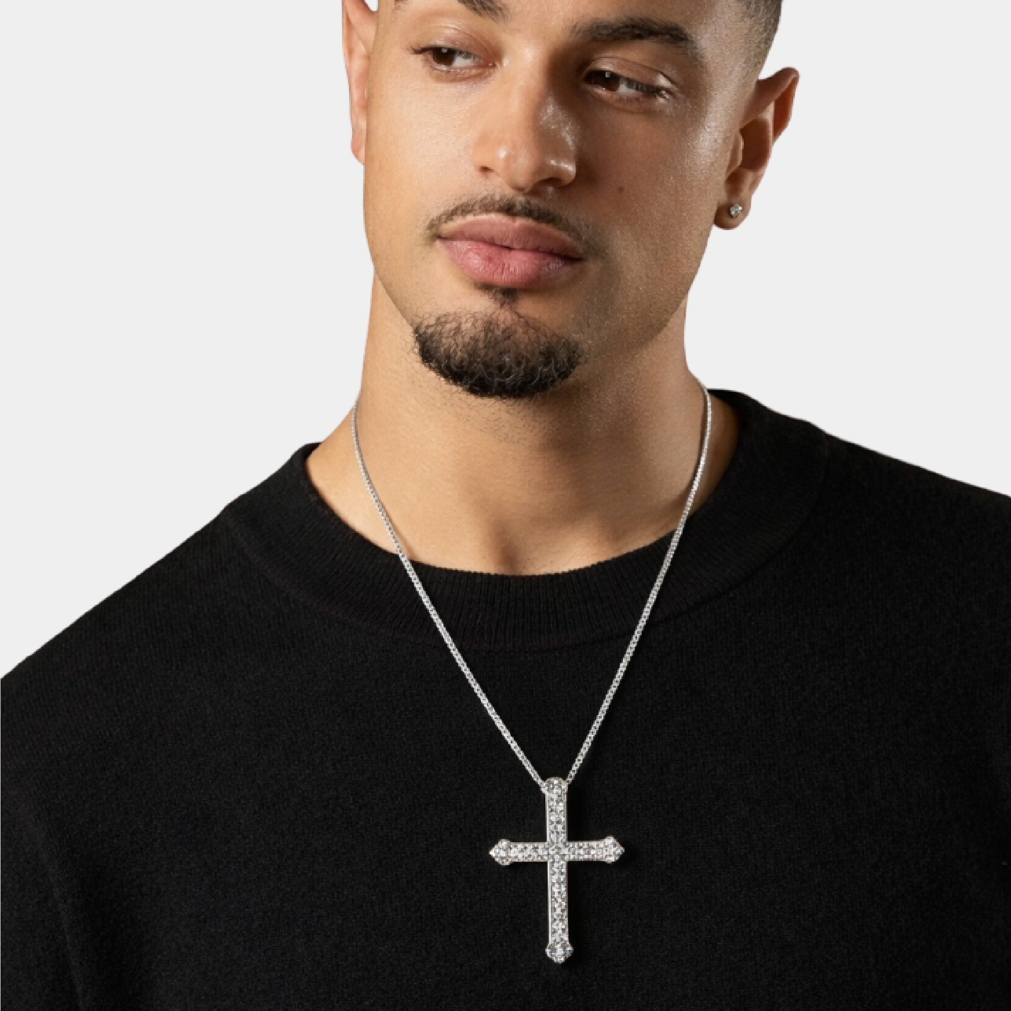 Close-up detail of 925 sterling silver cross pendant from Eternal Bond couple necklace set