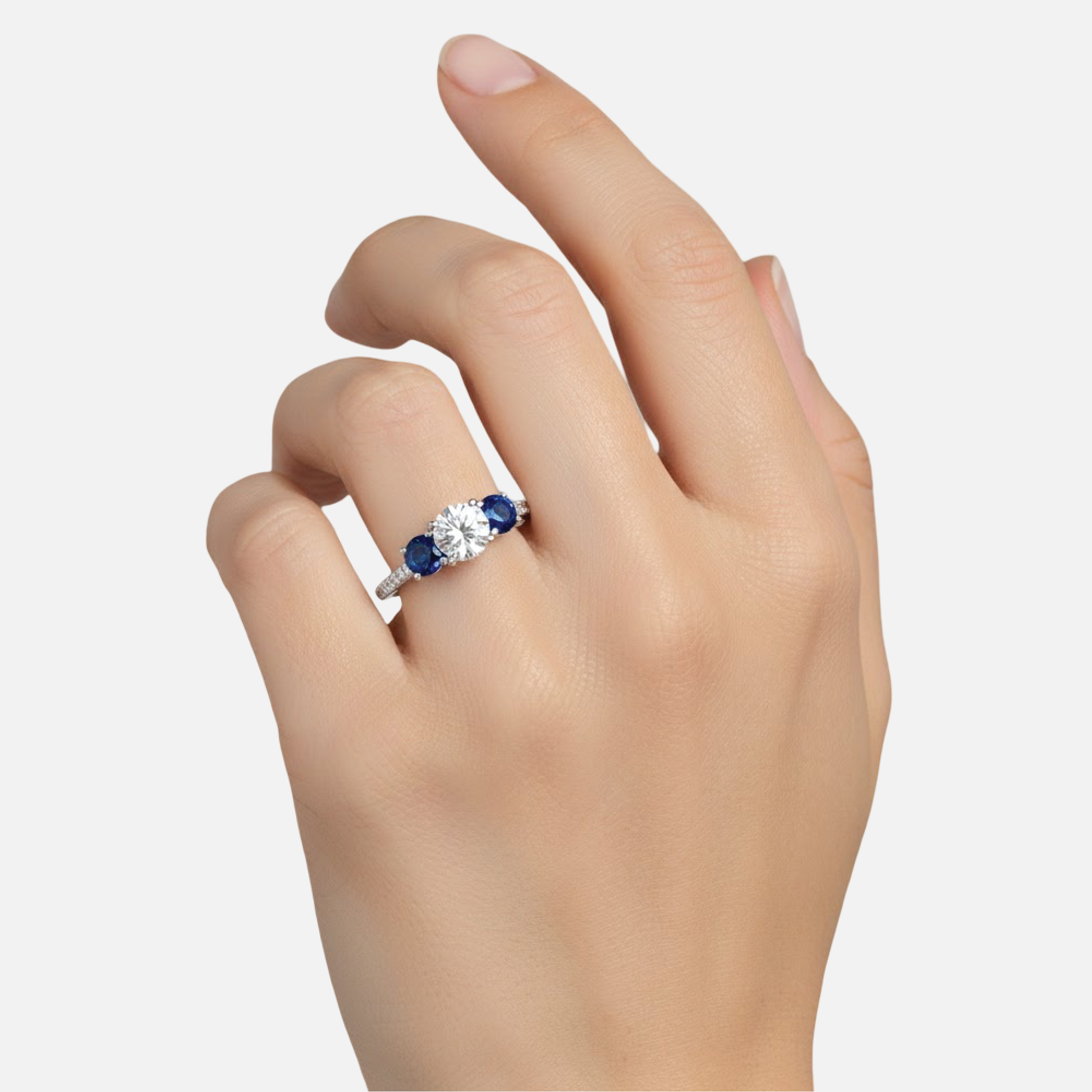 Diamond & Blue Sapphire Engagement Ring