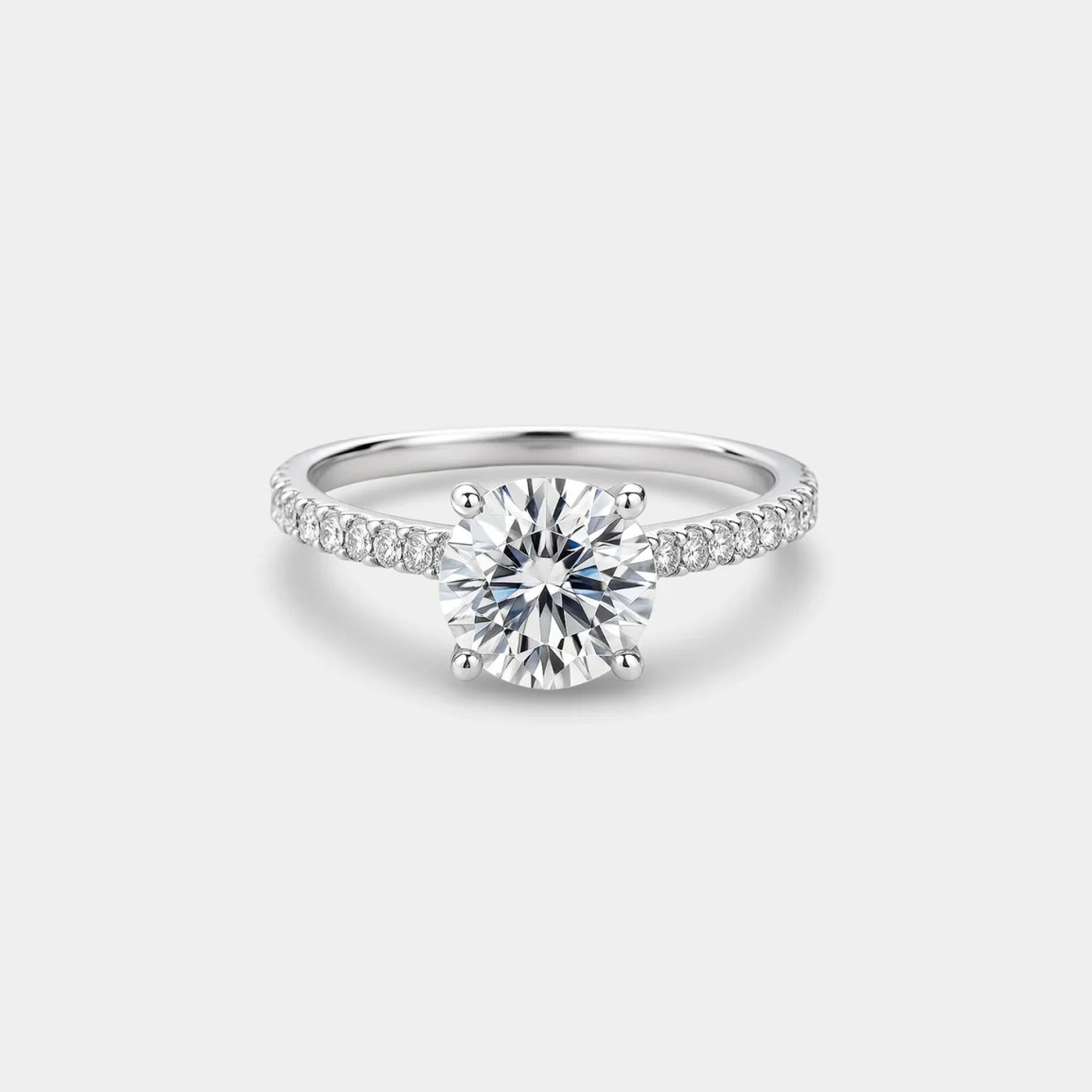 Basket cathedral moissanite engagement ring in 14K gold showing elevated cathedral setting and stone position