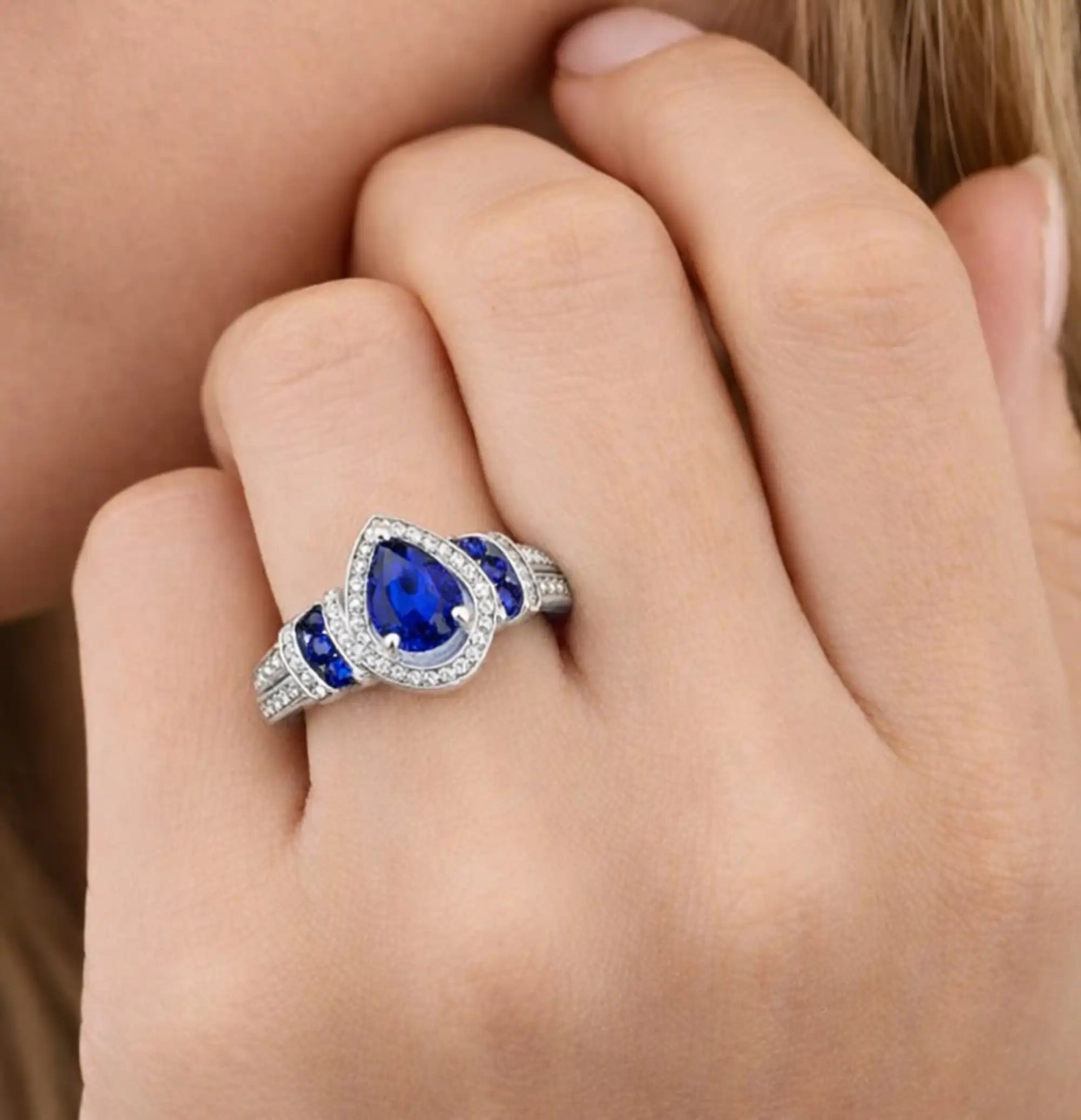 Sterling Silver Celestial Tear Engagement Ring