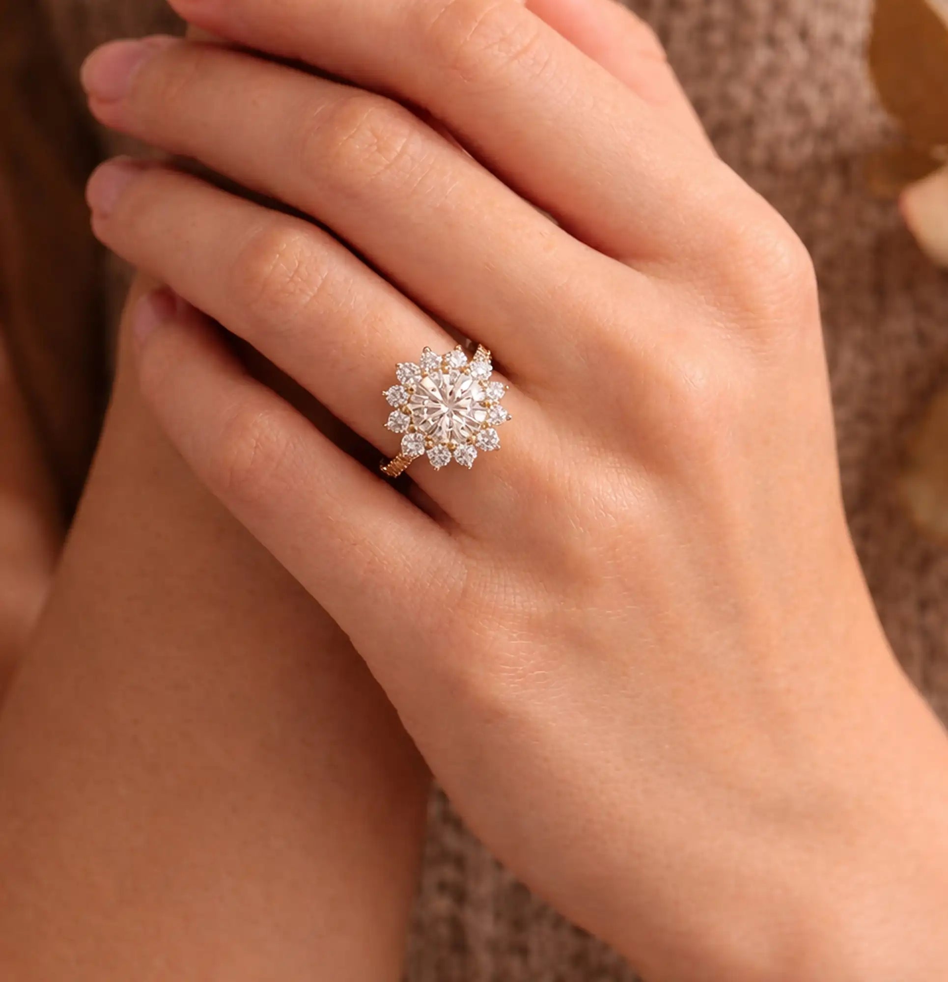 Sterling Silver 14K Gold Plated Round Cut Promise Ring