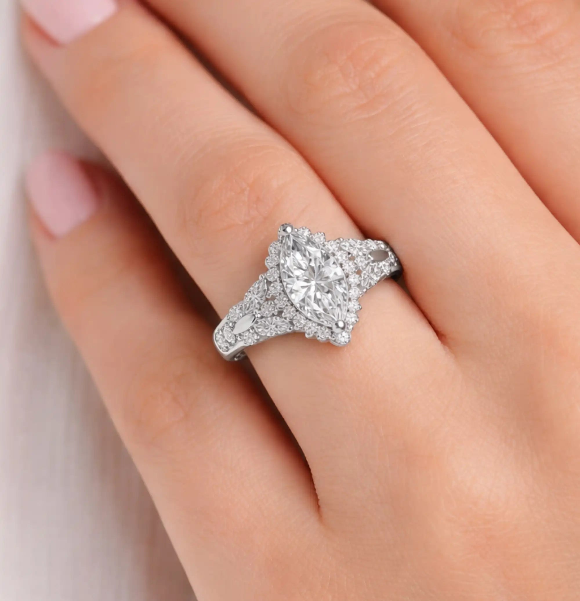 Sterling Silver Celestial Spark Marquise Ring