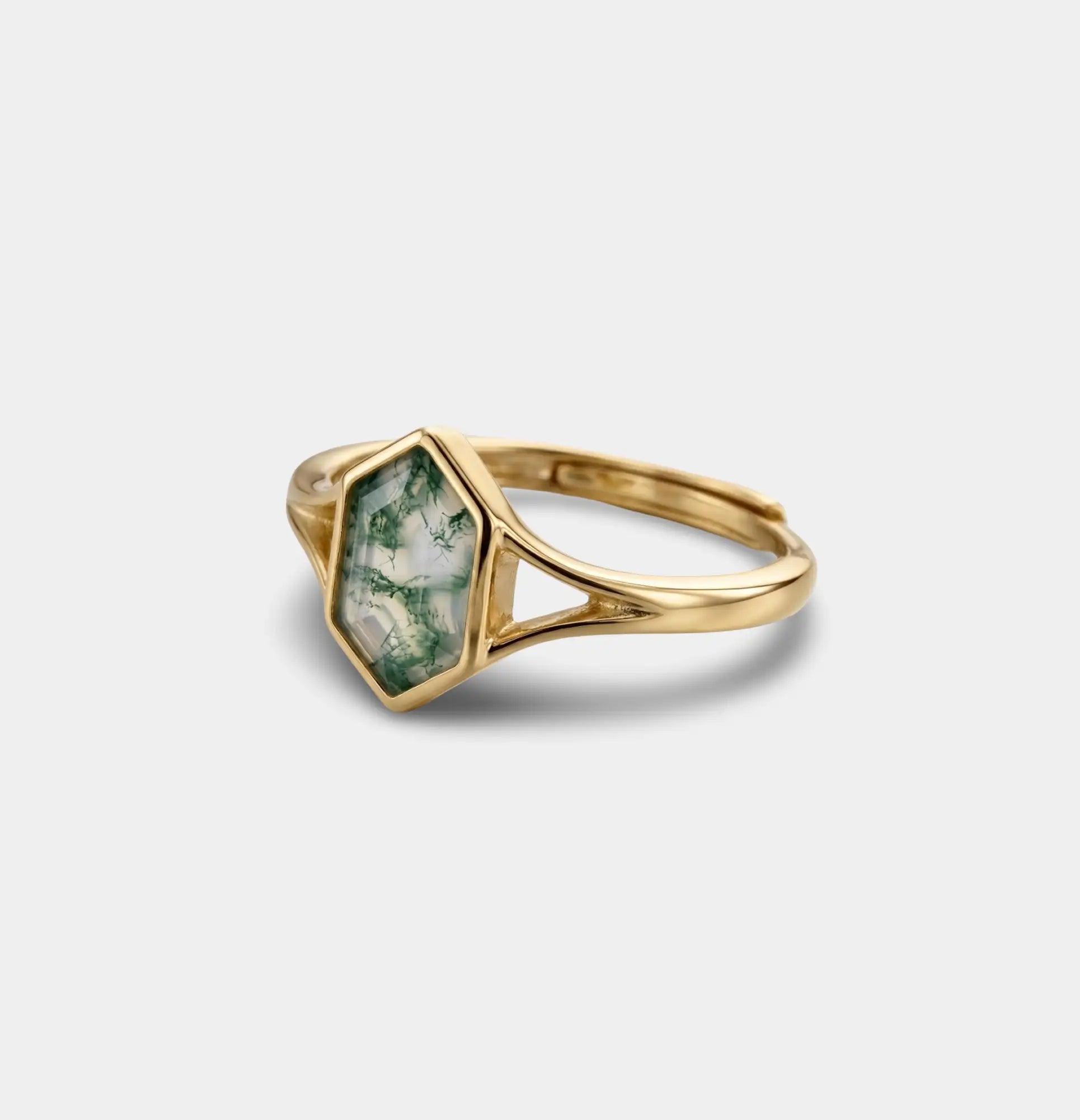 Bague en argent sterling hexagonale en mousse plaquée or 14 carats
