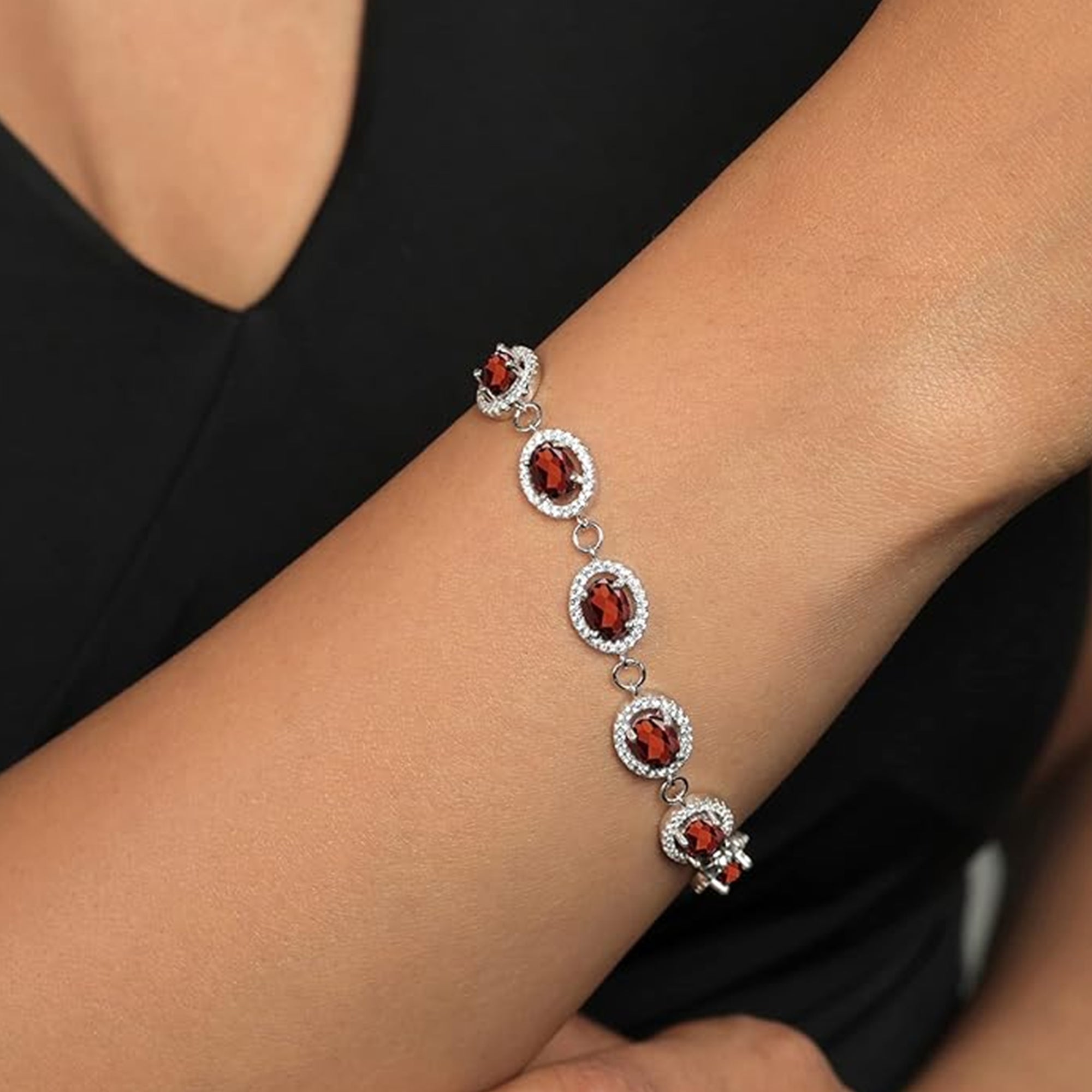 Eira Garnet Halo Tennis Bracelet