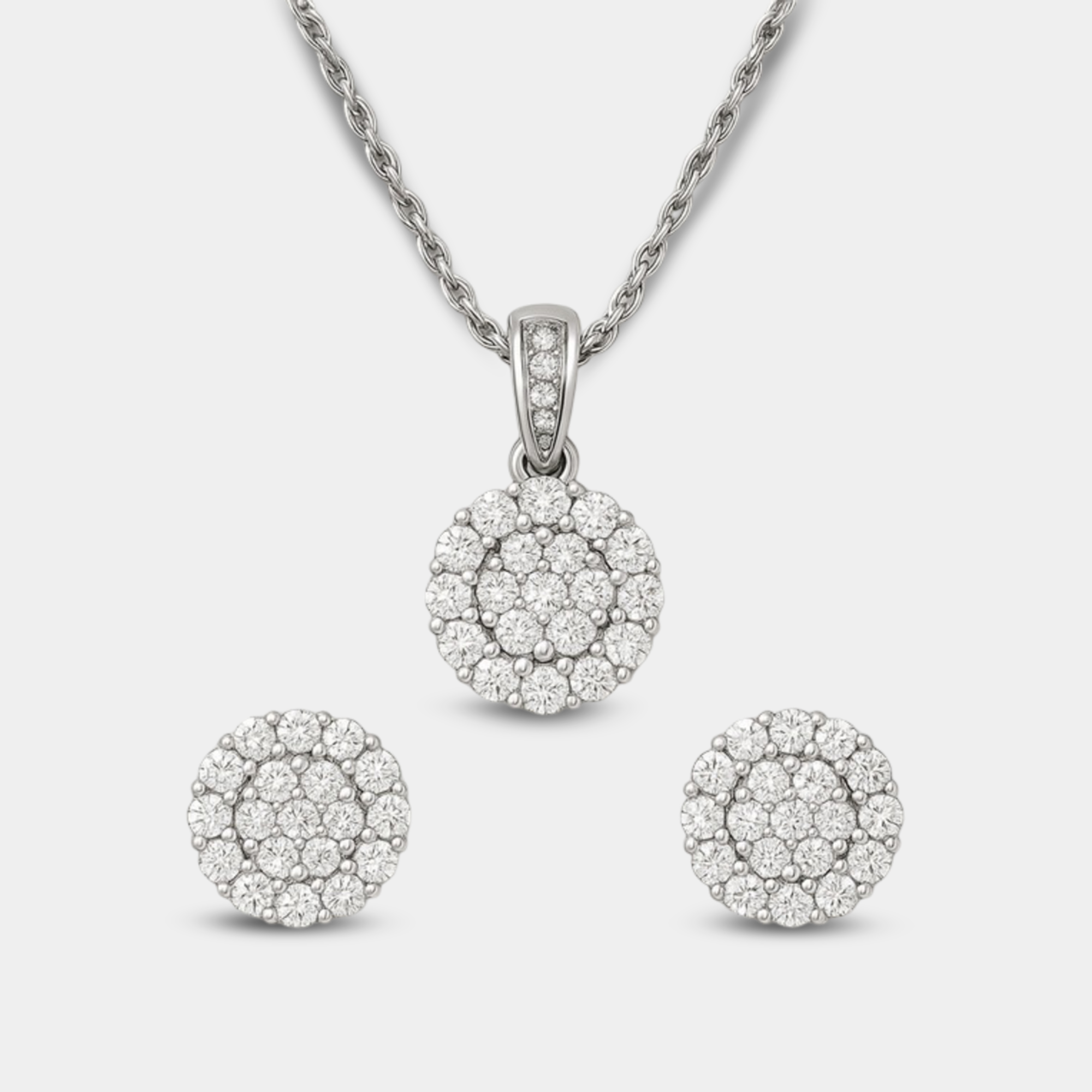 Floral Halo Diamond Pendant & Earring Set