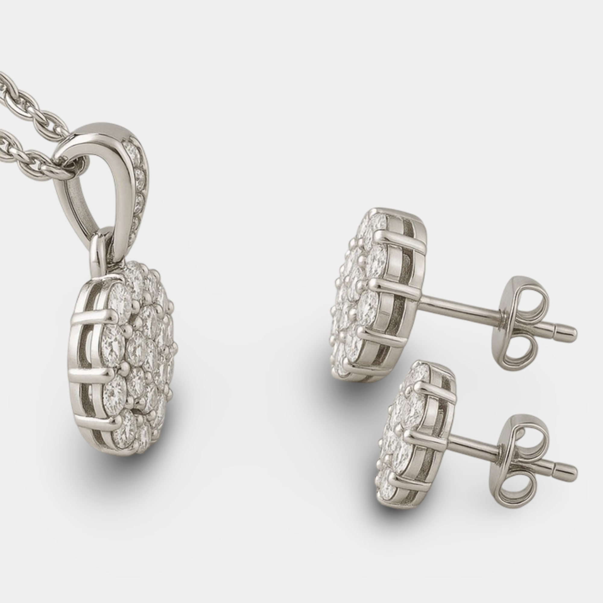 Floral Halo Diamond Pendant & Earring Set