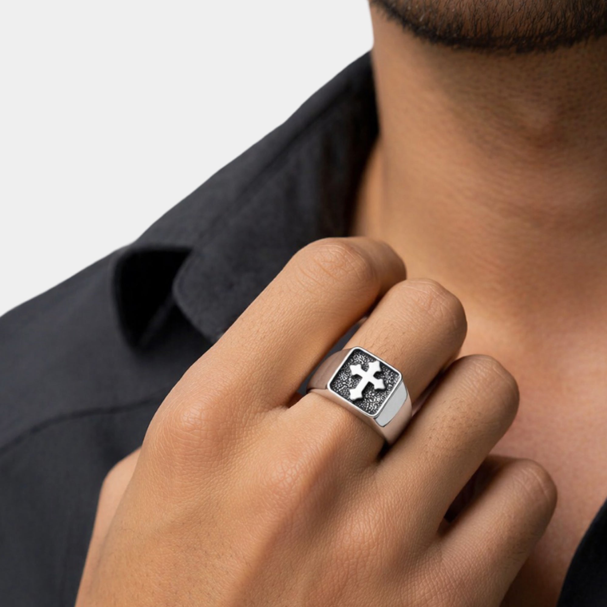 Sterling Silver Divine Heritage Cross Signet Ring