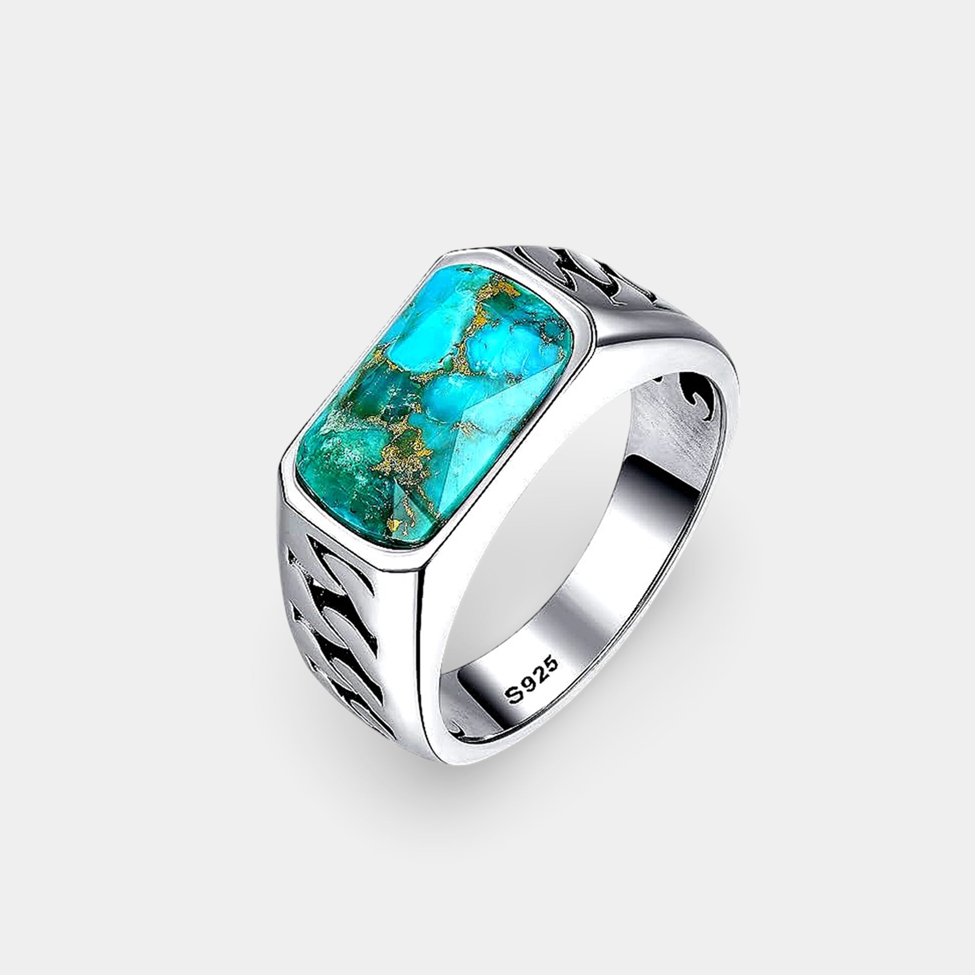 Bague en Argent Sterling Maillons Cubains Bleu Royal | Bijoux Homme Zirconium Cubique Bleu