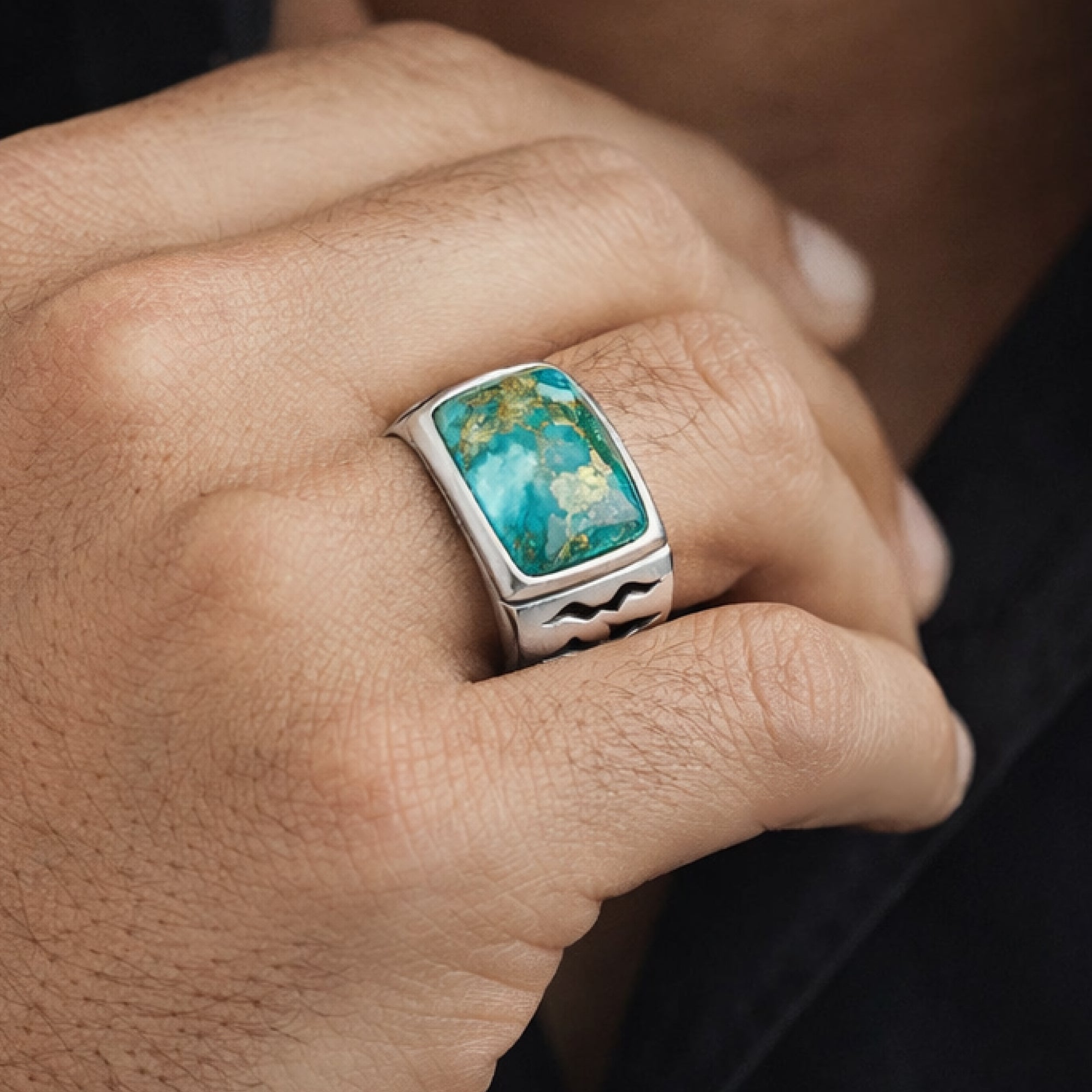 Bague en Argent Sterling Maillons Cubains Bleu Royal | Bijoux Homme Zirconium Cubique Bleu