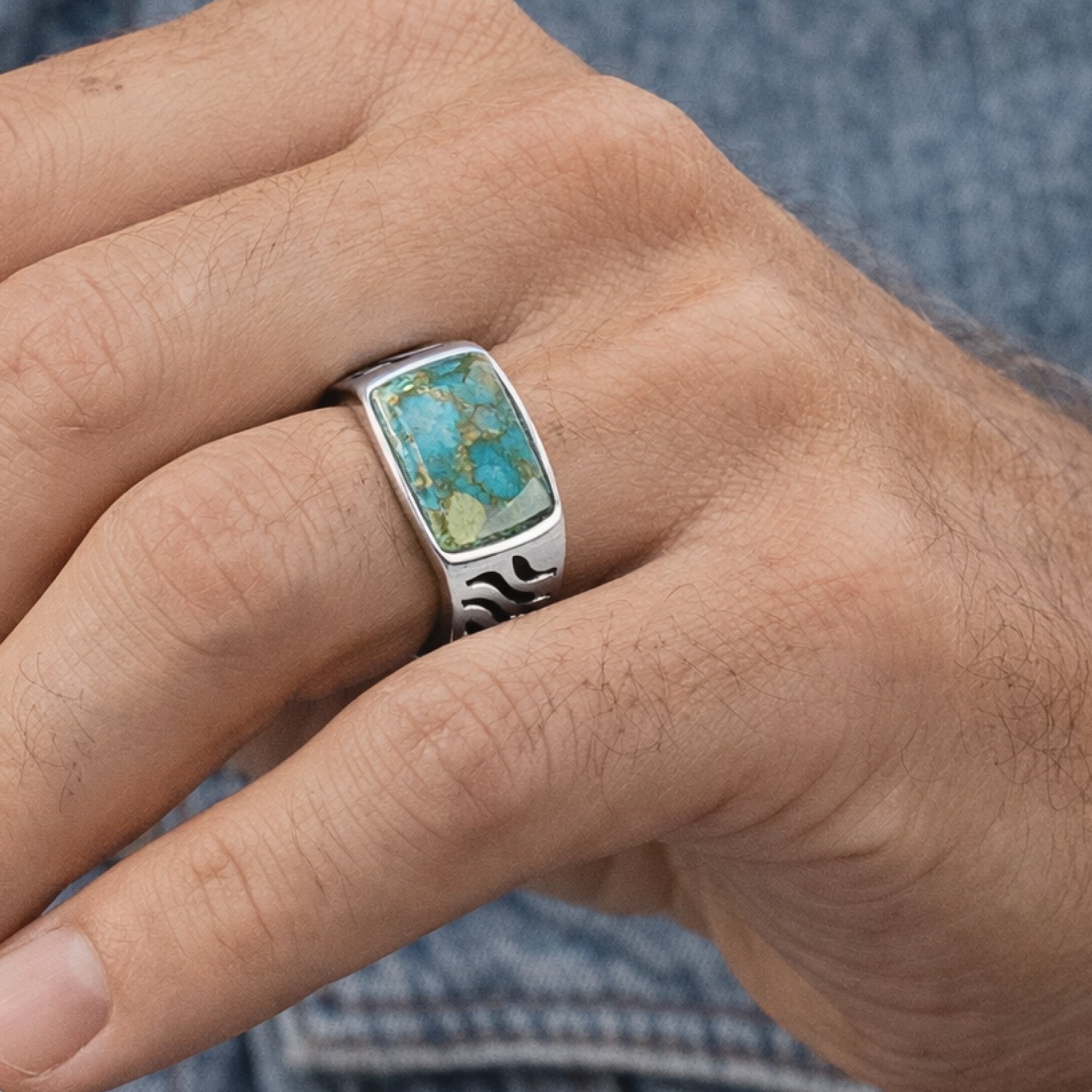Sterling Silver Royal Azure Cuban Link Ring